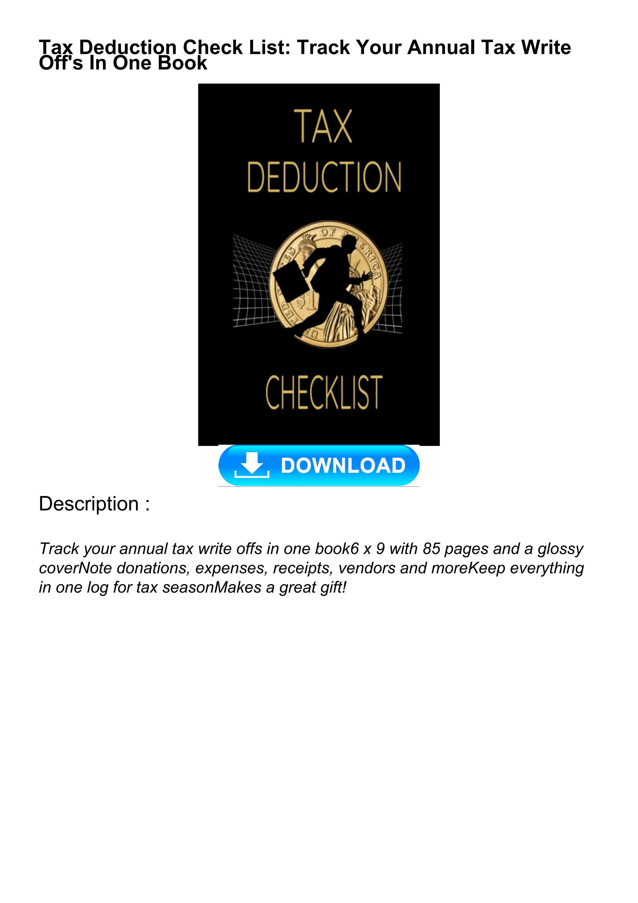 Download Book [PDF] Tax Deduction Check List: Track Your Annual Tax ...