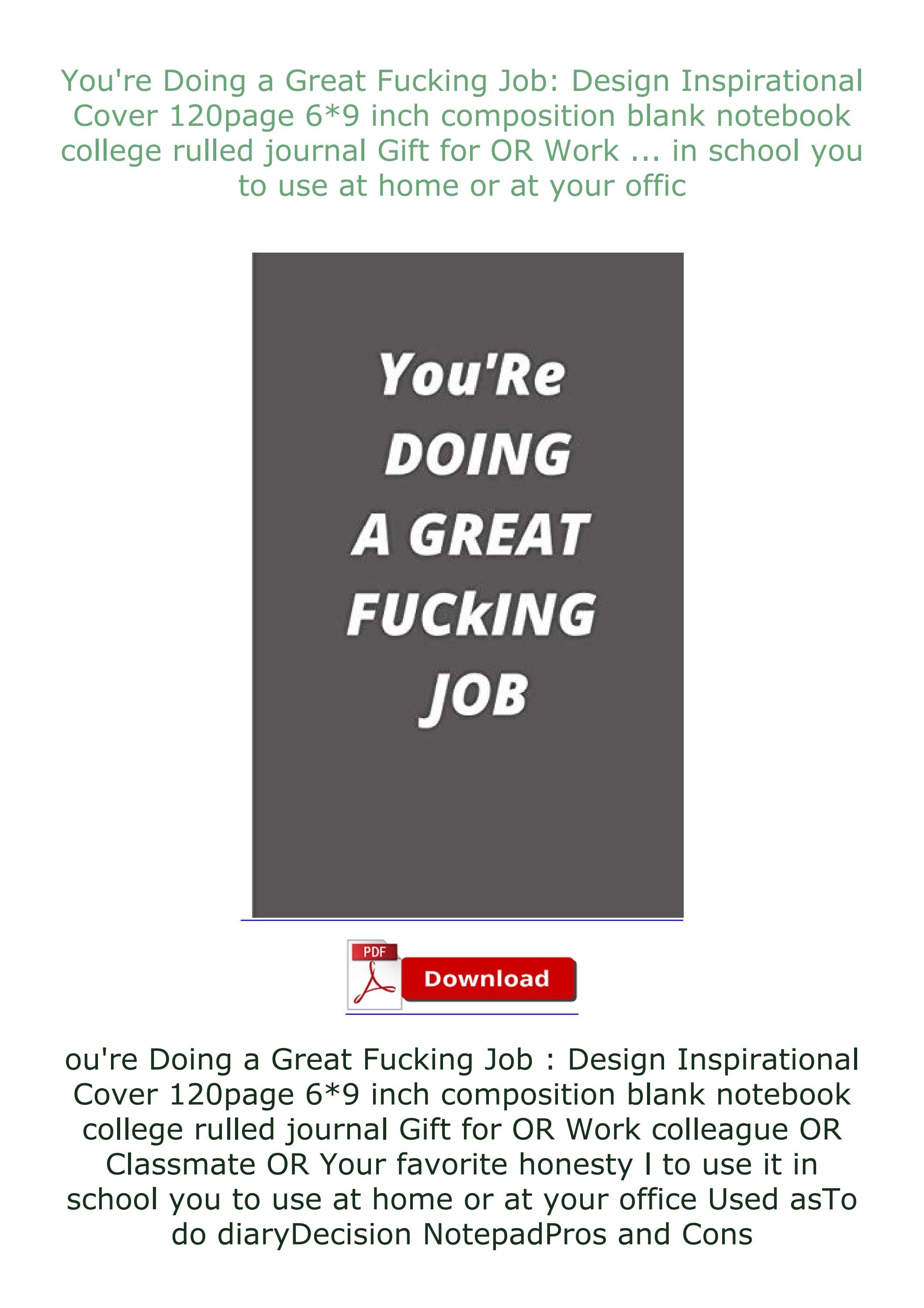 (DOWNLOAD) You're Doing a Great Fucking Job Design Inspirational Cover