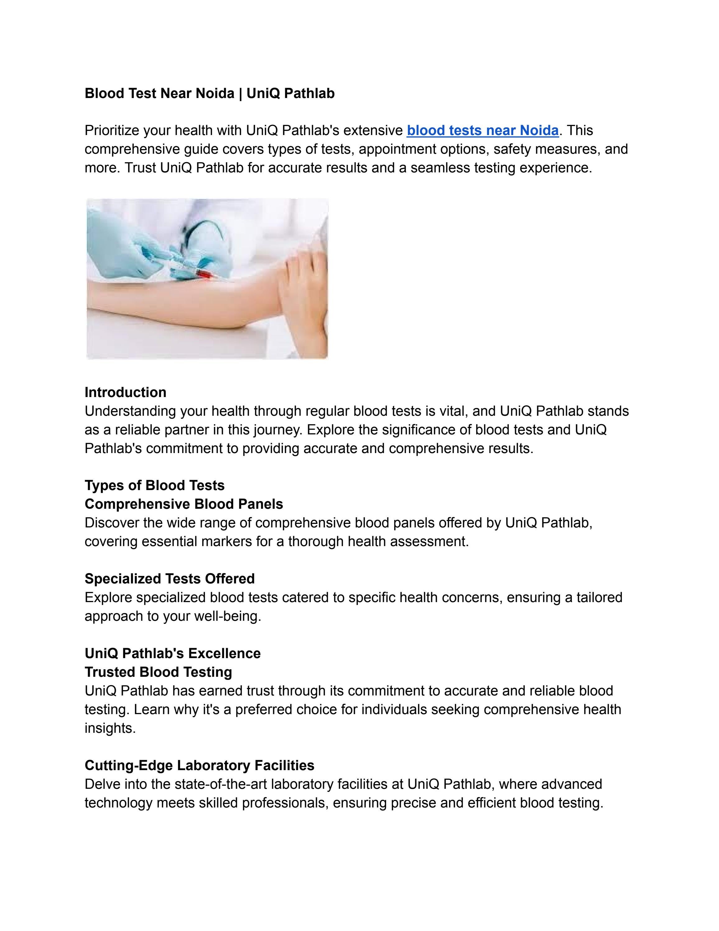 Blood Test Near Noida UniQ Pathlab by uniqpathlab8 Issuu