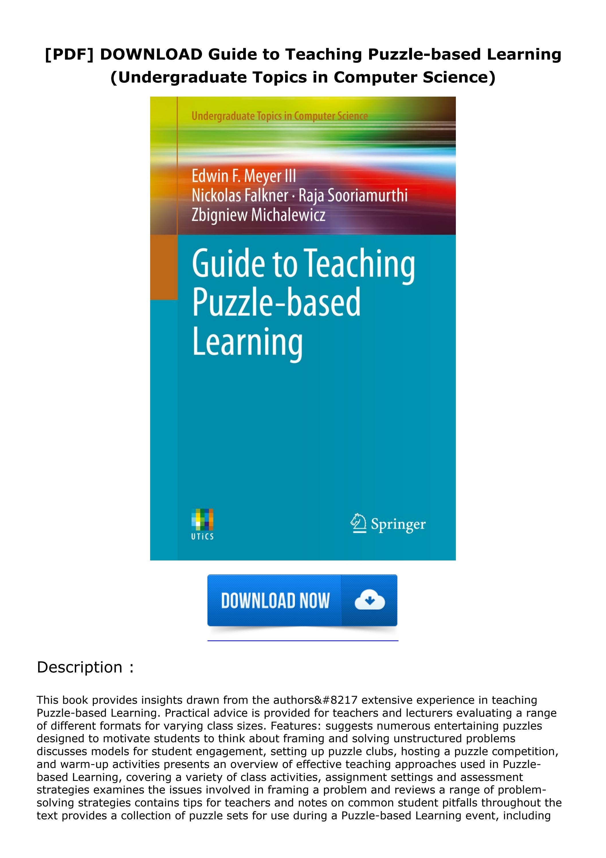 [PDF] DOWNLOAD Guide to Teaching Puzzlebased Learning (Undergraduate