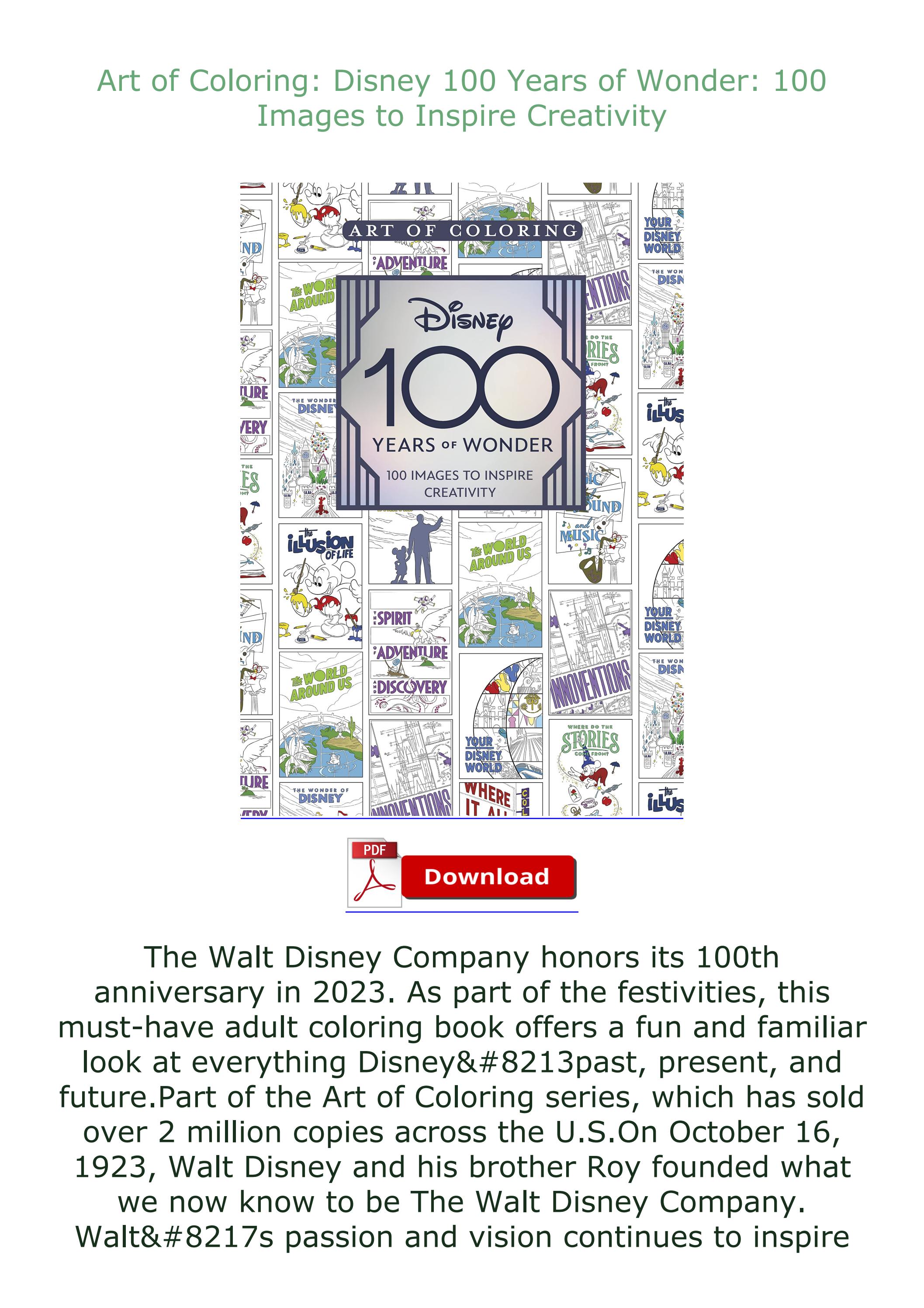 (READ) Art of Coloring: Disney 100 Years of Wonder: 100 Images to ...