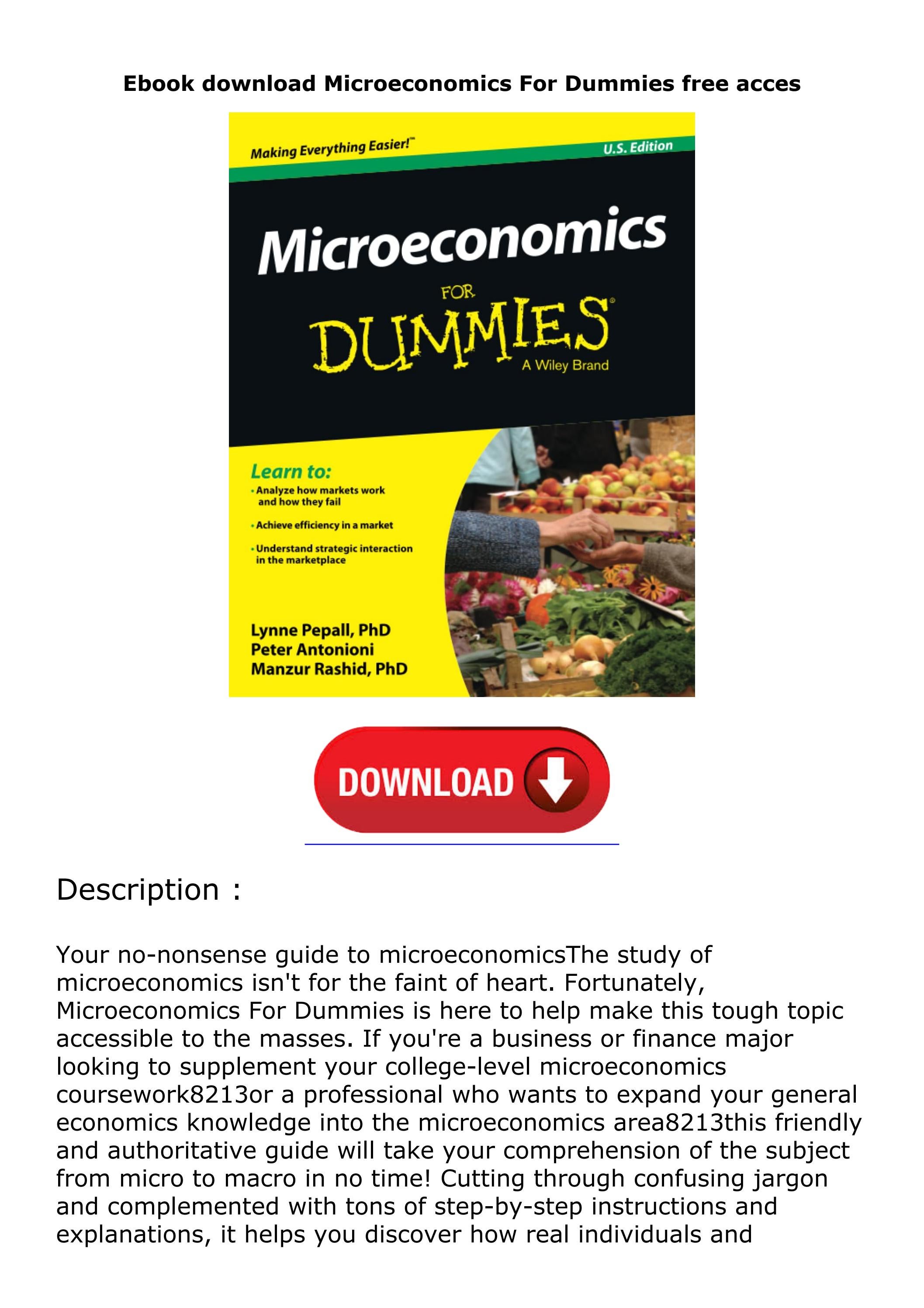 Ebook download Microeconomics For Dummies free acces by
