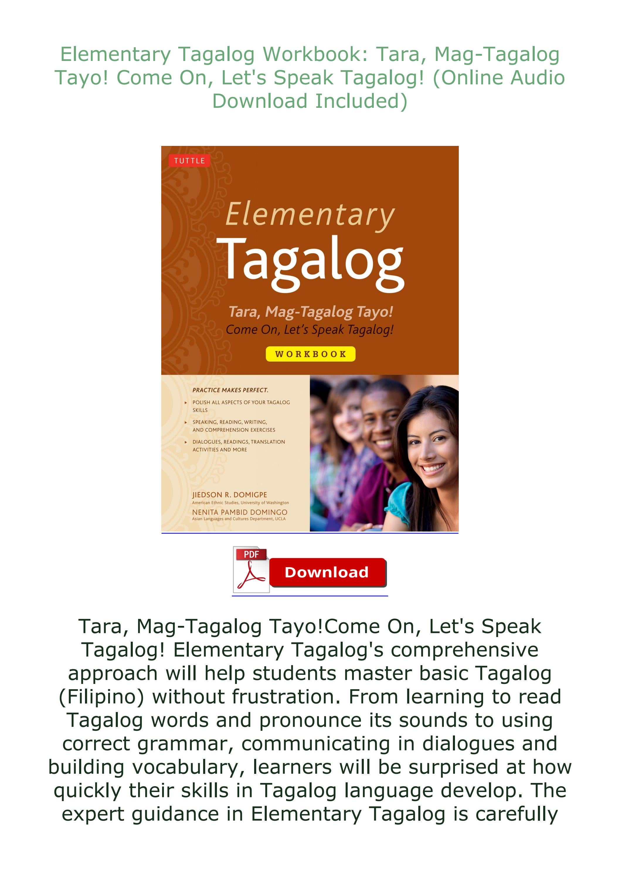 [EBOOK] READ Elementary Tagalog Workbook Tara, MagTagalog Tayo! Come