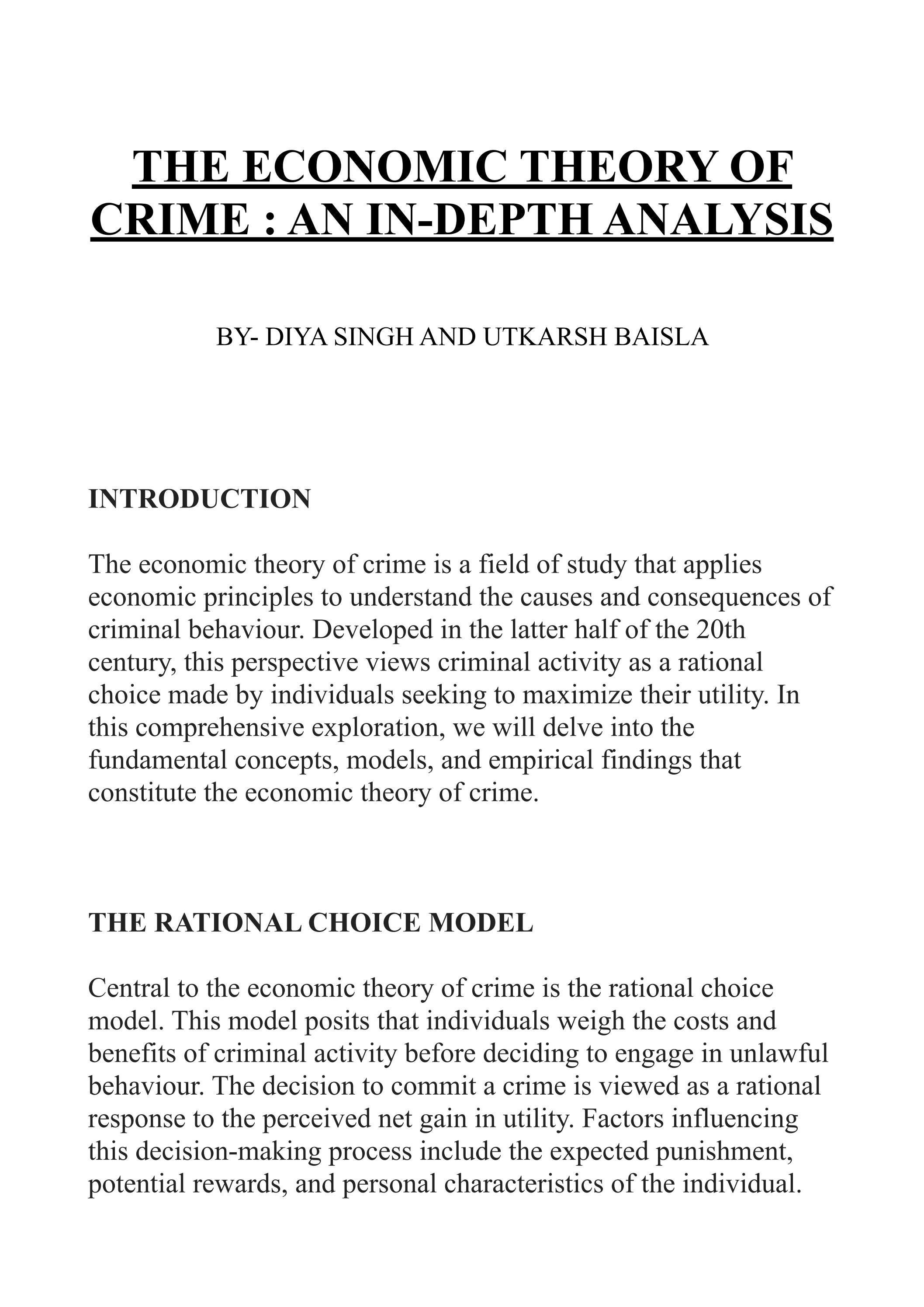 Economic Theory Of Crime | Economic Theories of Crime and Delinquency – HXOYR