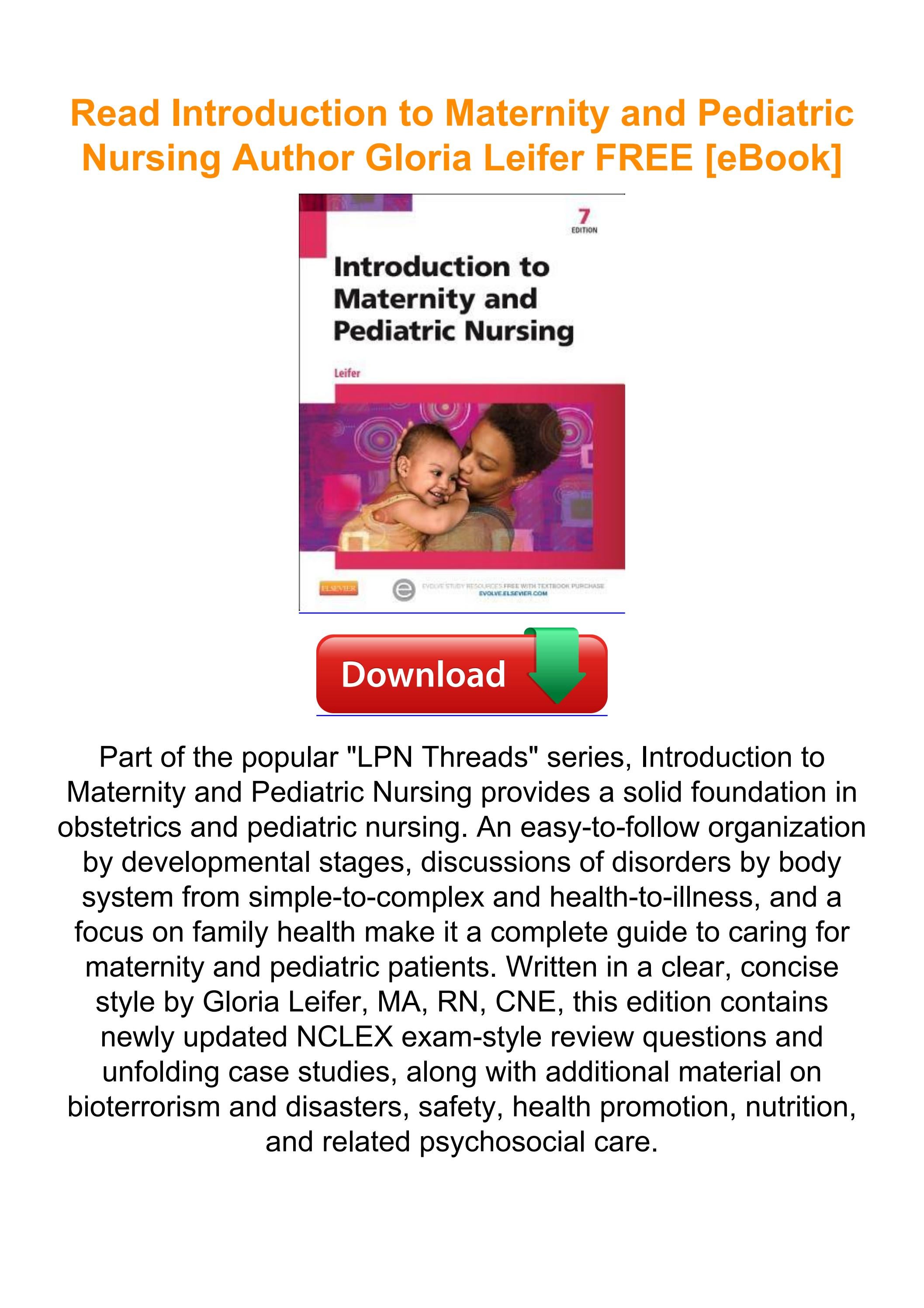 Read Introduction to Maternity and Pediatric Nursing Author Gloria