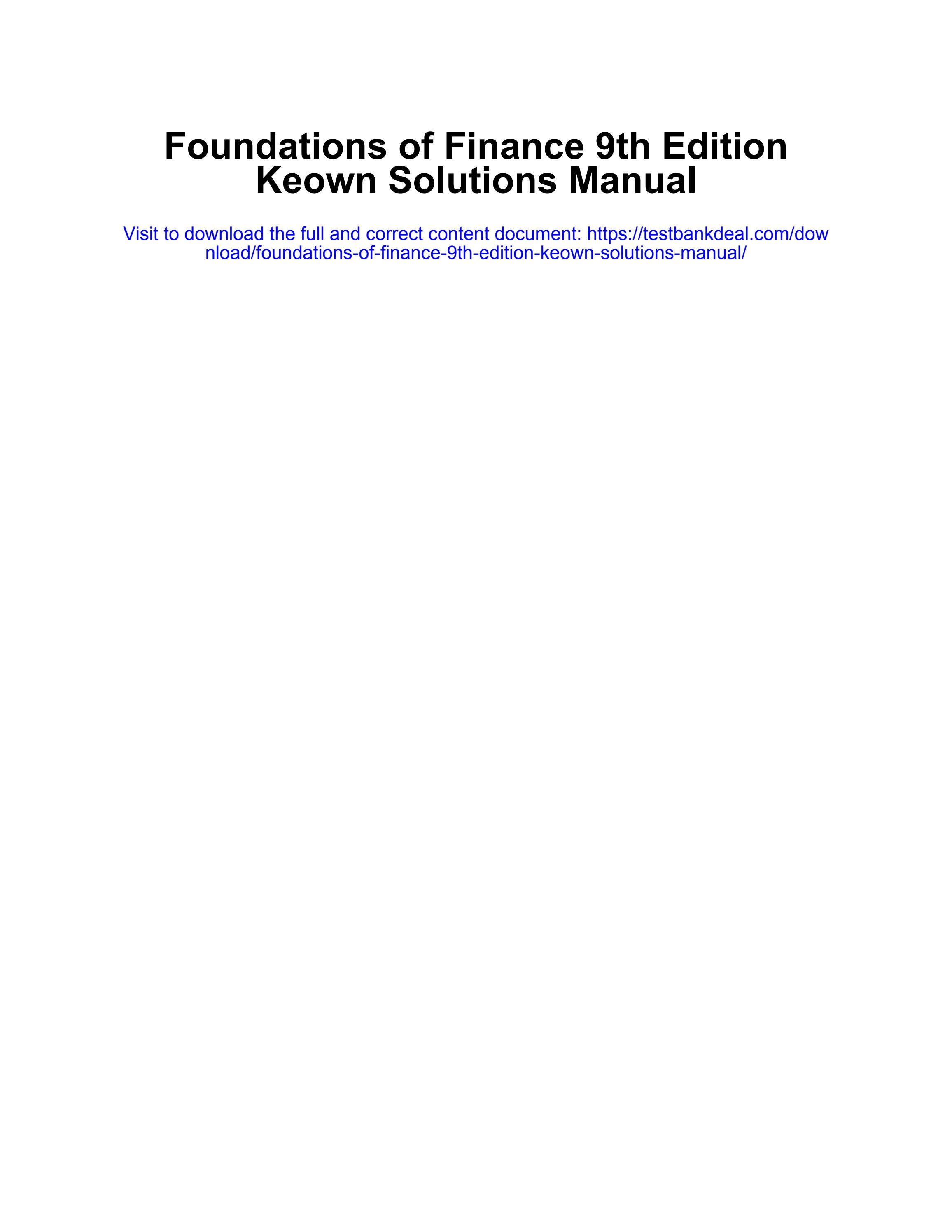 Foundations of finance 9th edition keown solutions manual by brenda