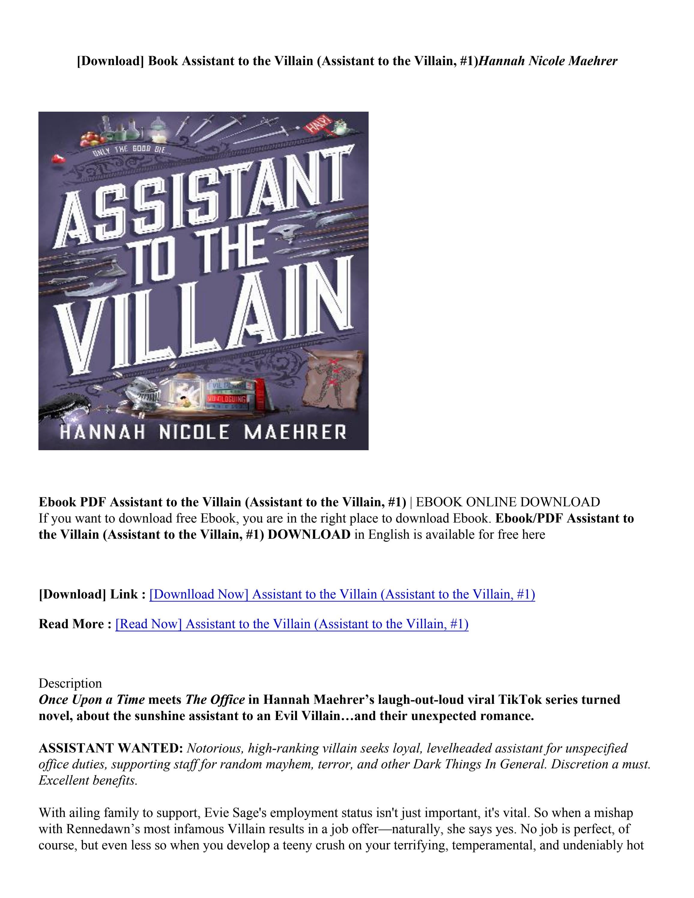 (PDF Download) Assistant to the Villain (Assistant to the Villain, 1) By Hannah Nicole Maehrer