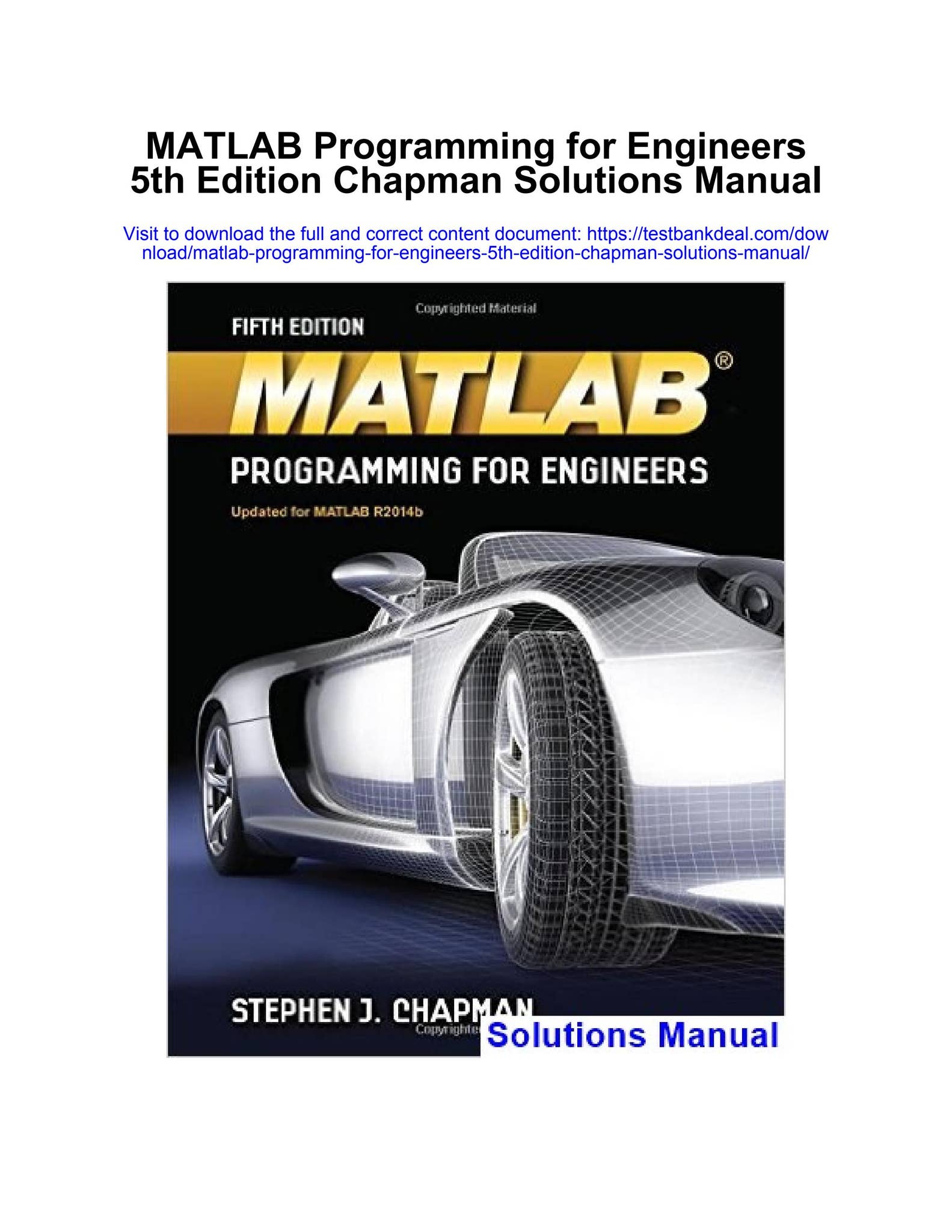 Matlab programming for engineers 5th edition chapman solutions manual ...