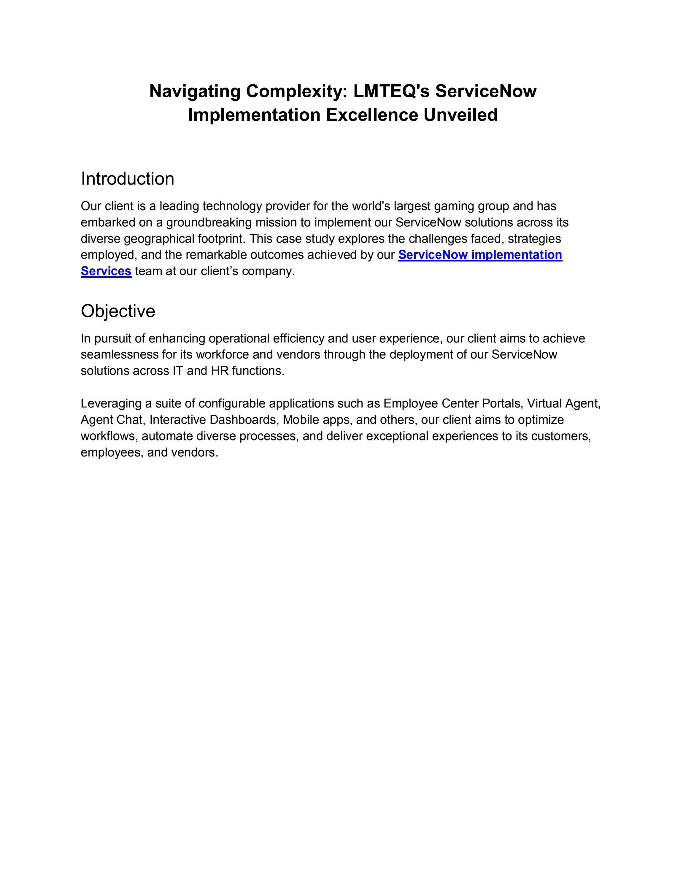 A Case Study About LMTEQ’s Fruitful ServiceNow Implementation by LMTEQ