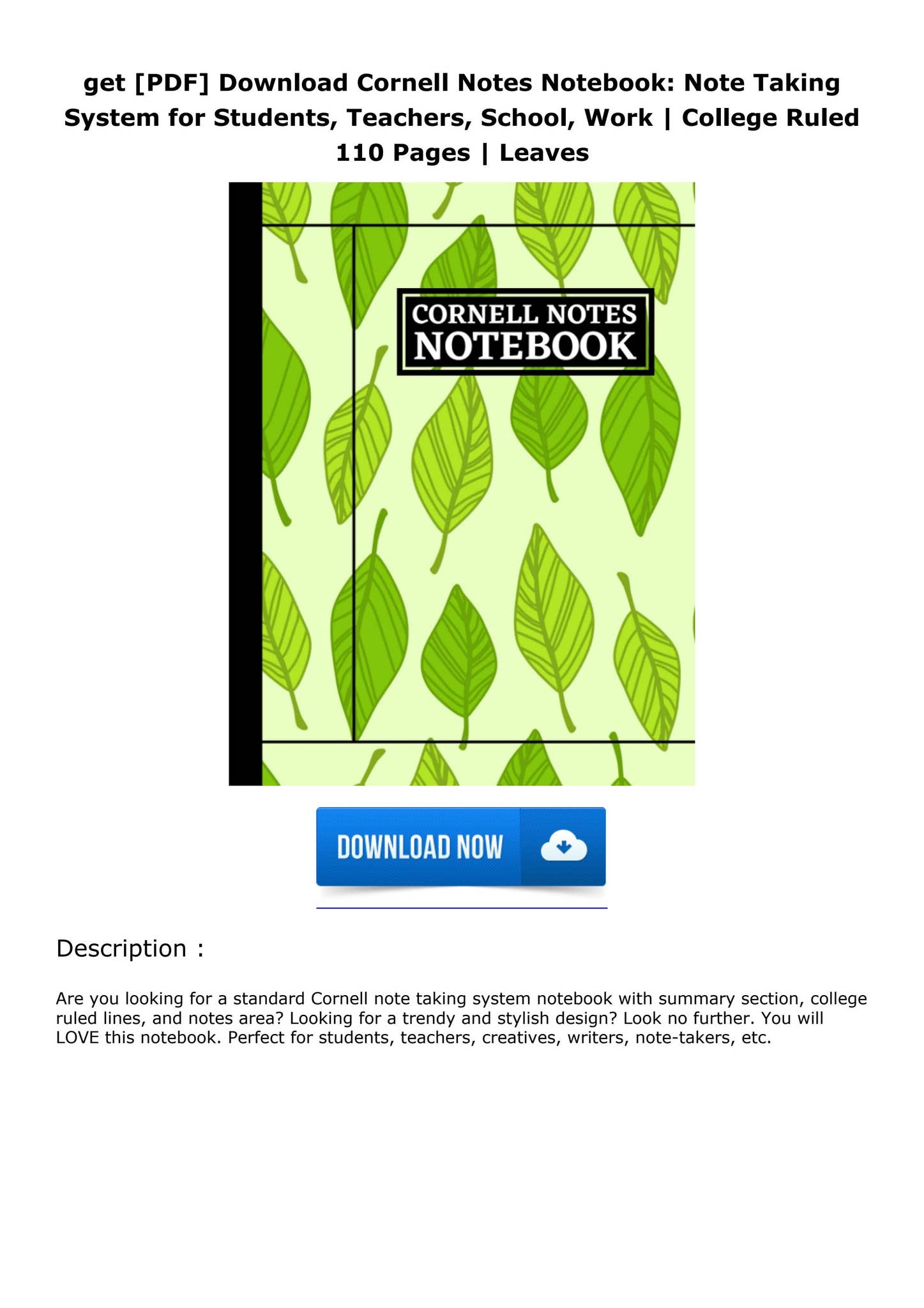 get [PDF] ⭐DOWNLOAD ⚡ Cornell Notes Notebook: Note Taking System for ...