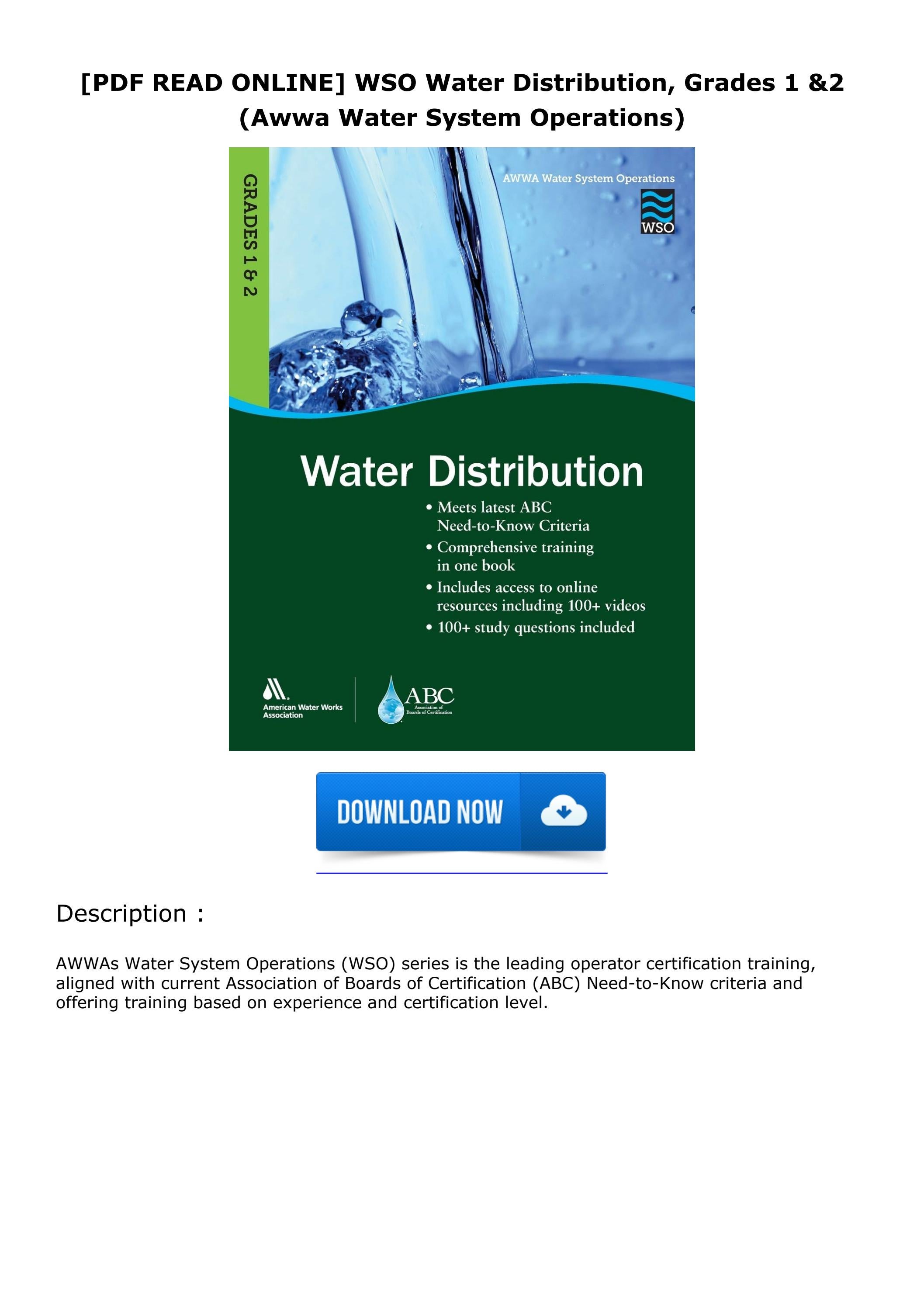 [PDF ⭐Read ONLINE] WSO Water Distribution, Grades 1 & 2 (Awwa Water Syste by dannyoneilase Issuu