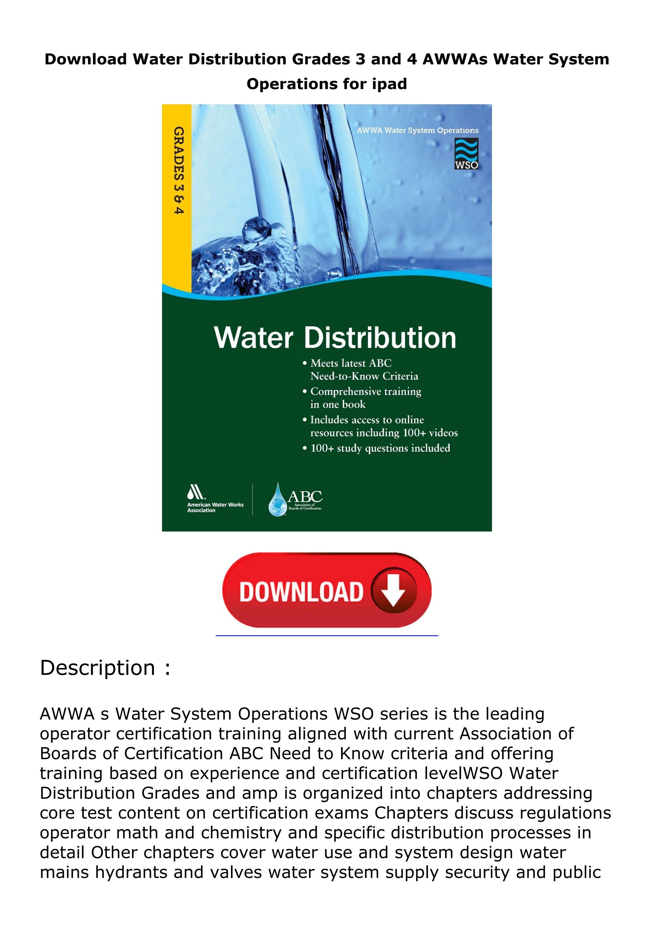 [PDF] READ⚡ Water Distribution Grades 3 and 4 AWWAs Water System