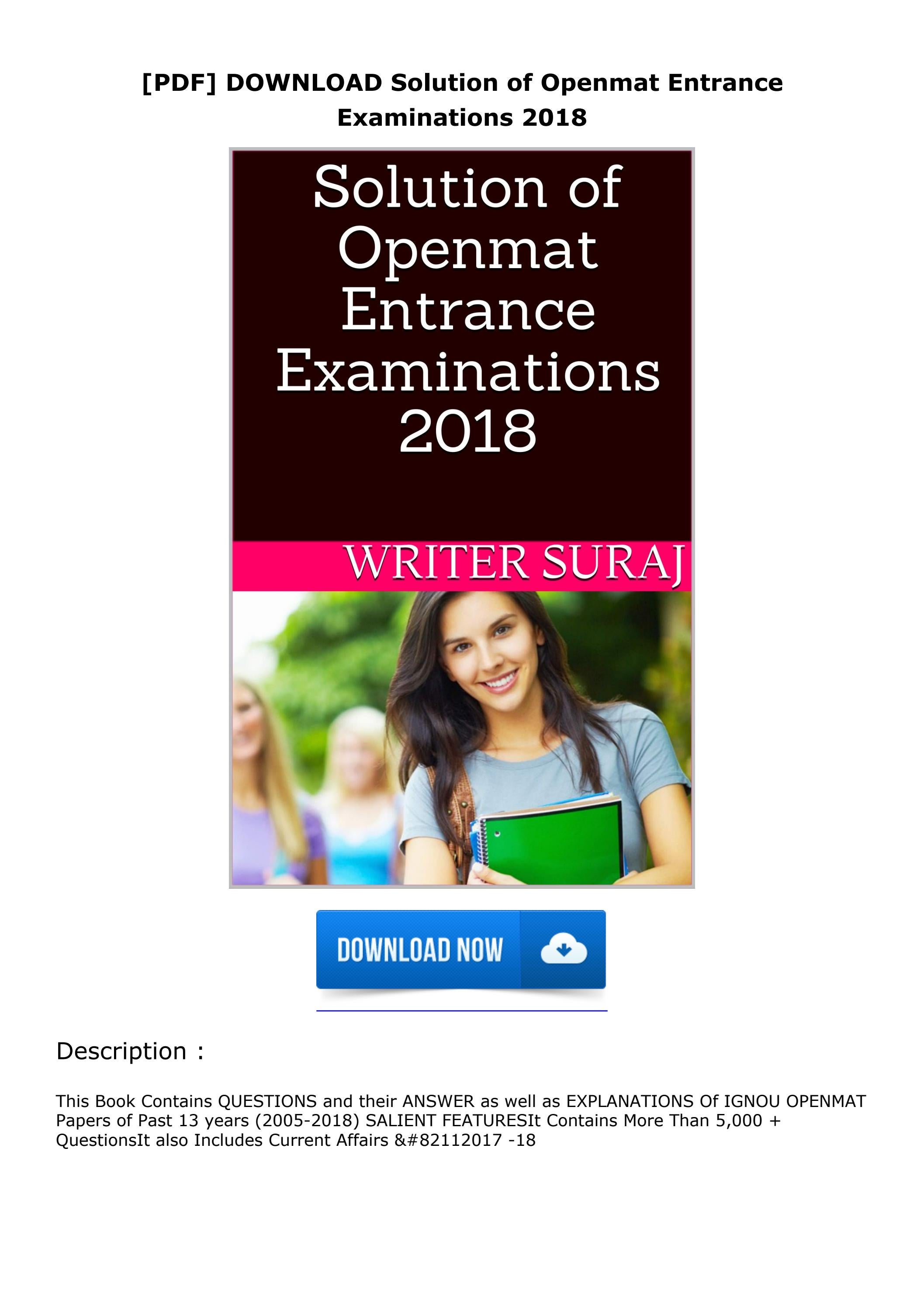 [PDF] Download Solution of Openmat Entrance Examinations 2018 by