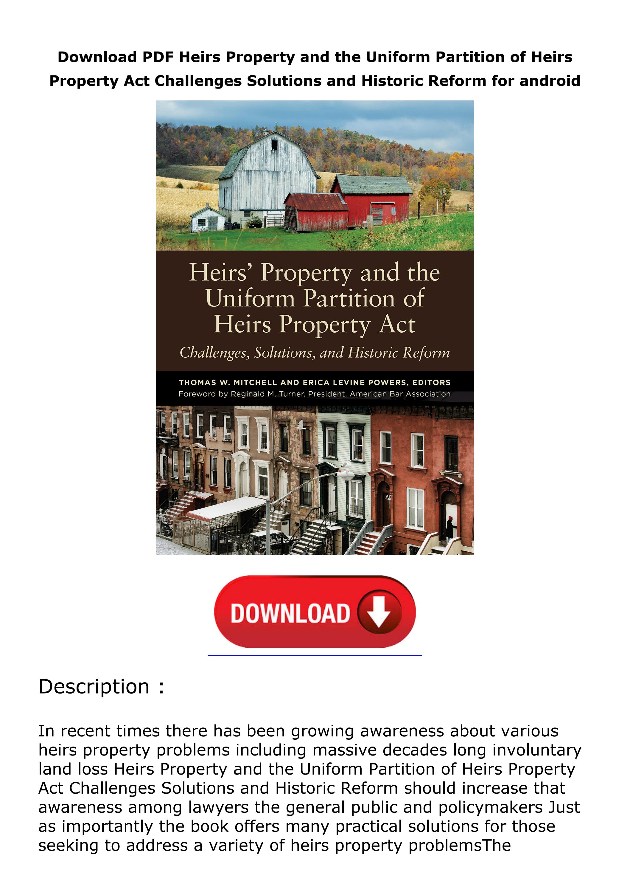 read ️ebook ( ️pdf ️) Heirs Property and the Uniform Partition of Heirs