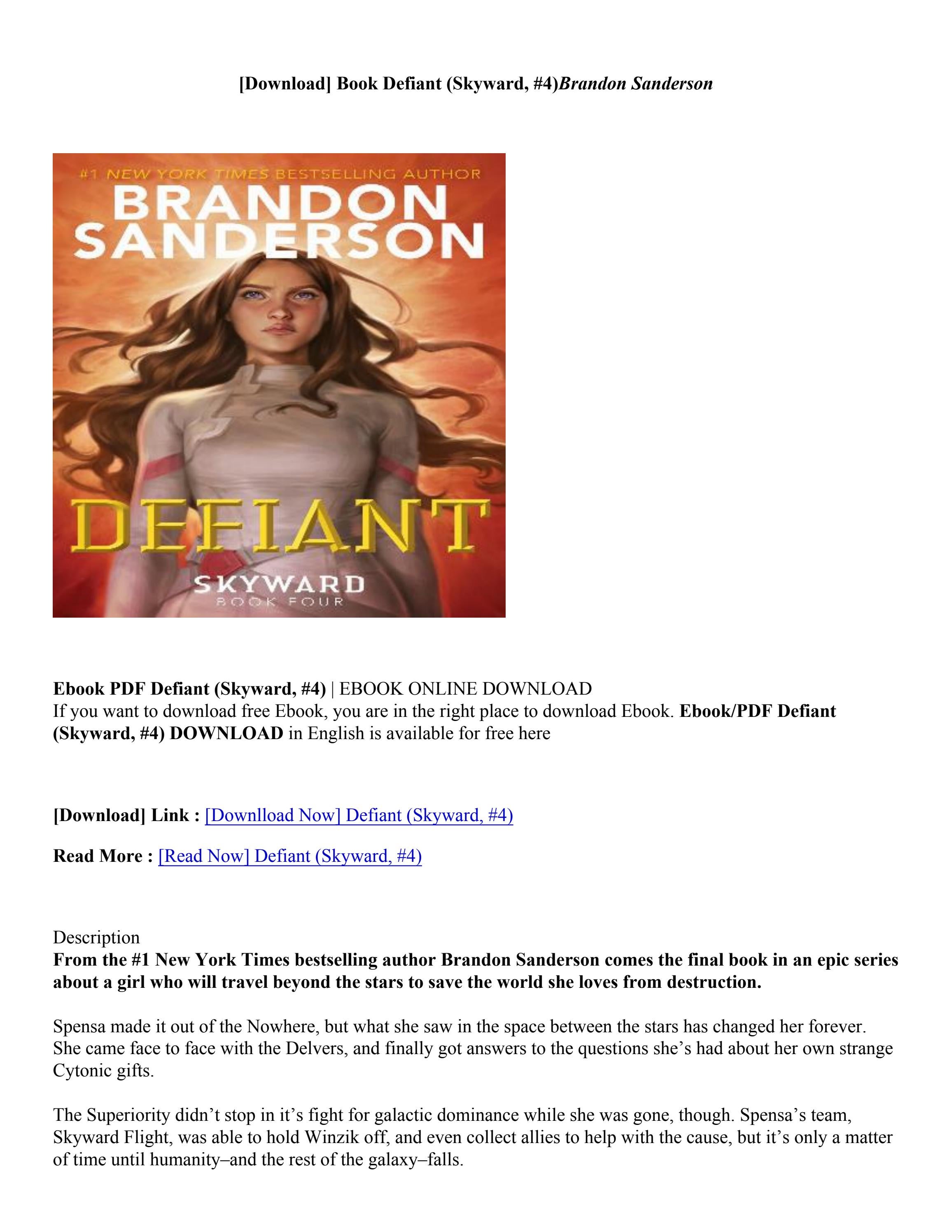 [PDF] Download Defiant (Skyward, 4) By Brandon Sanderson by