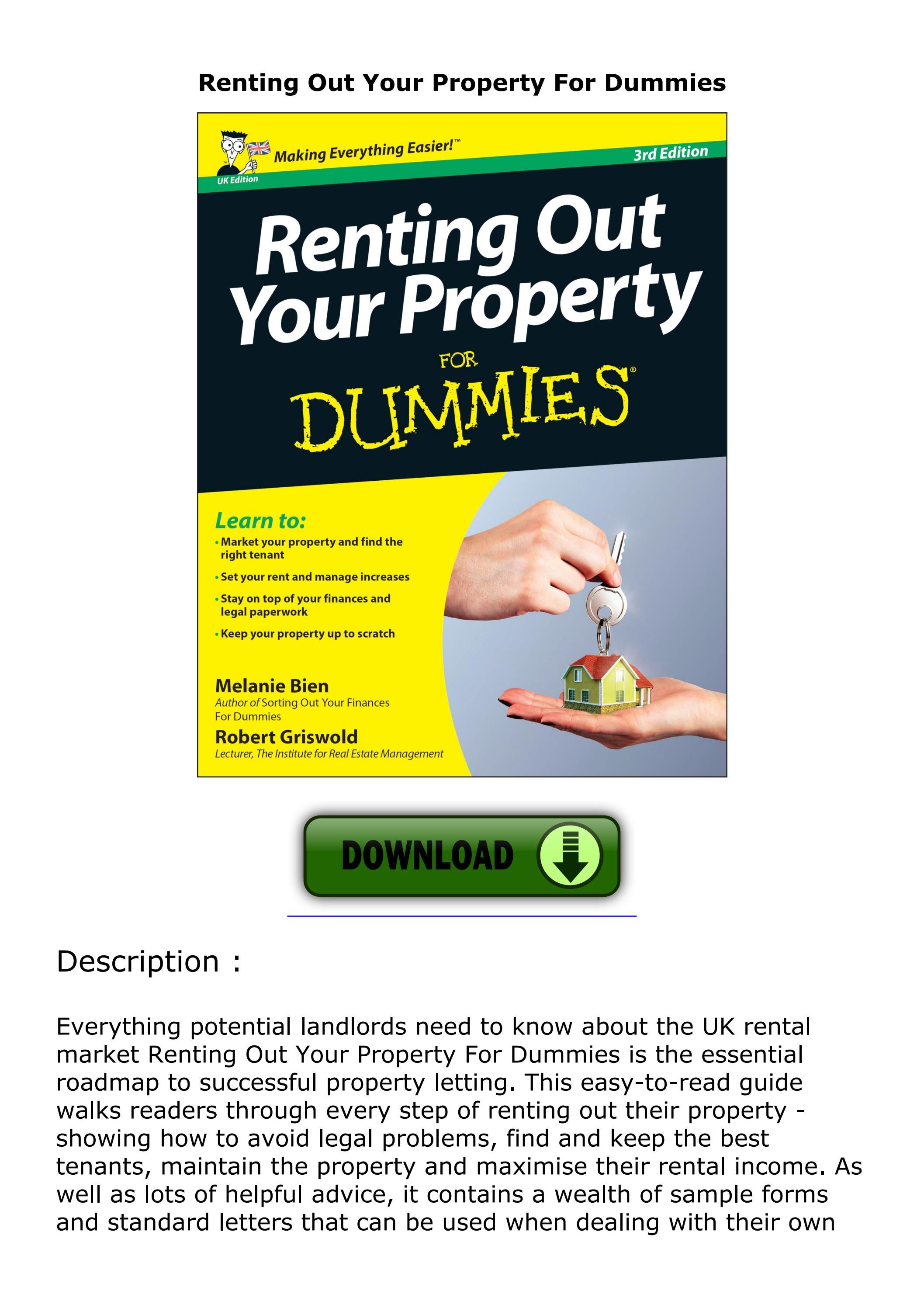 book ️[READ] ️ Renting Out Your Property For Dummies by latishalawson