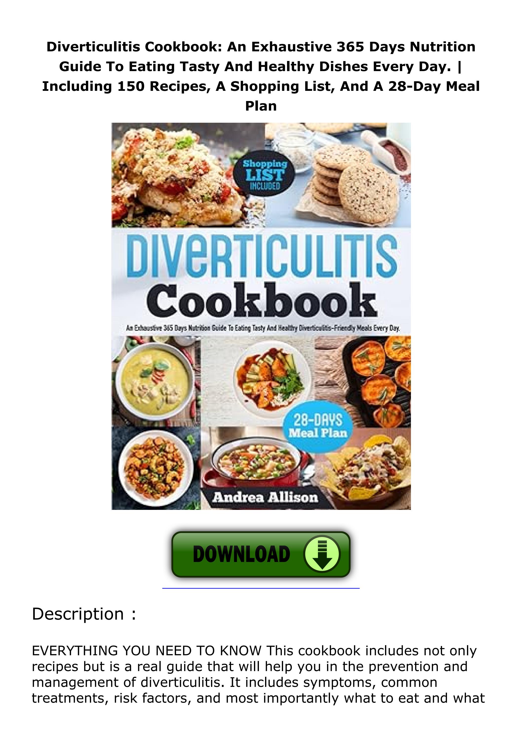 PDF ️Download ️ Diverticulitis Cookbook An Exhaustive 365 Days