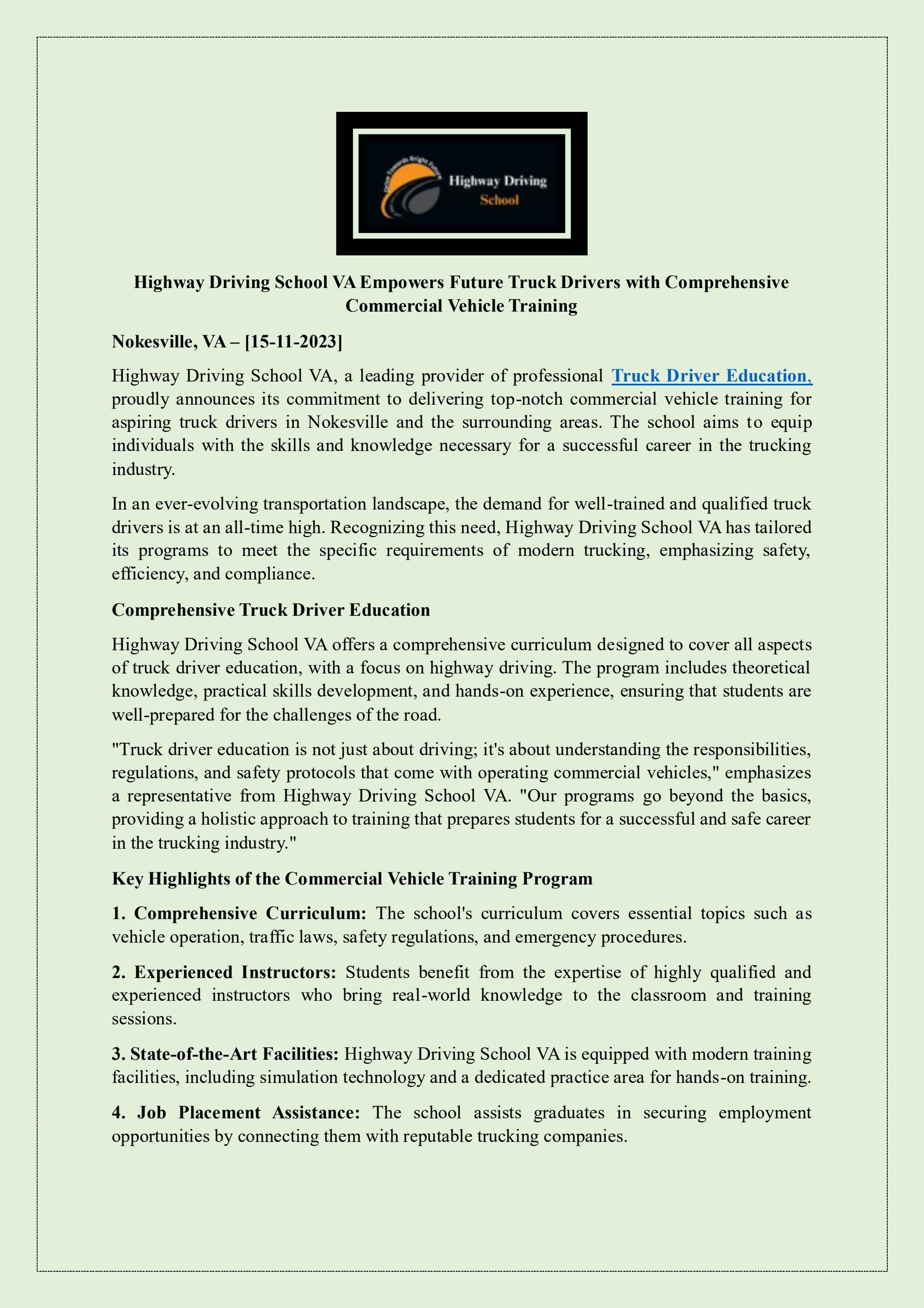 Empowers Future Truck Drivers with Comprehensive Commercial Vehicle ...