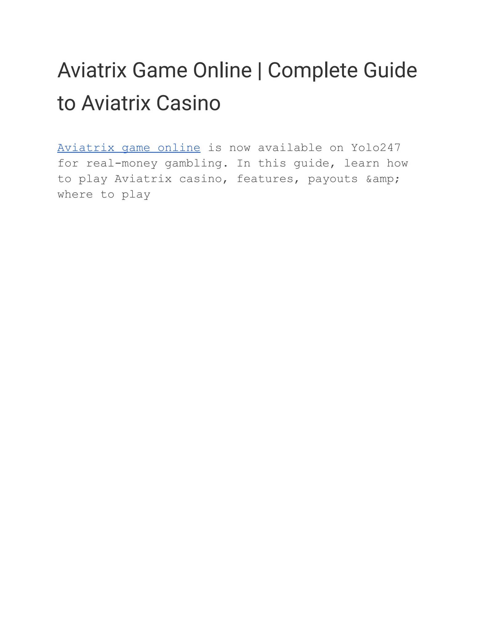aviatrix cash game