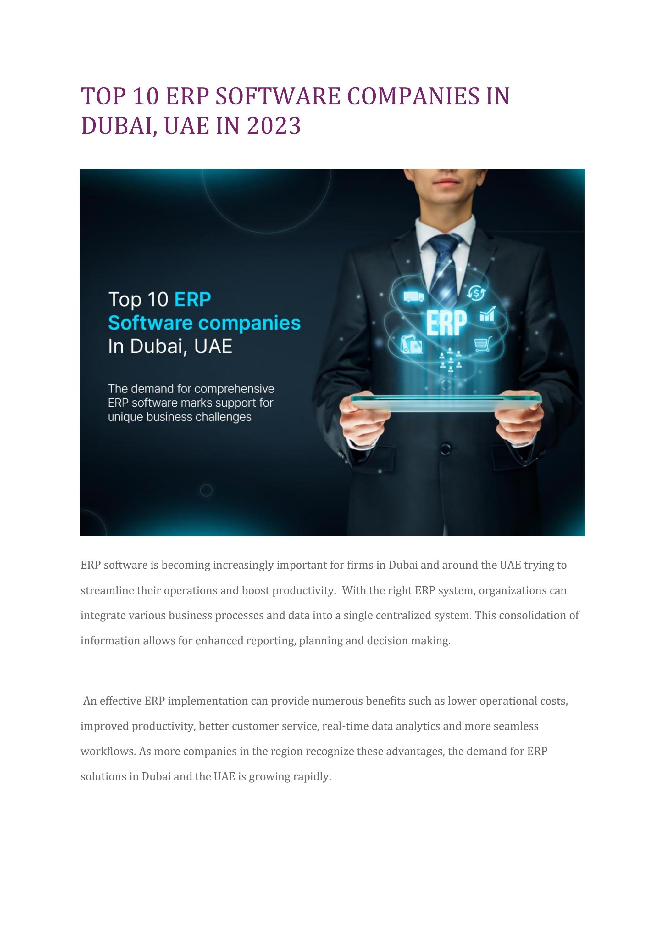 TOP 10 ERP SOFTWARE COMPANIES IN DUBAI, UAE IN 2023 by Stimes Erp Issuu