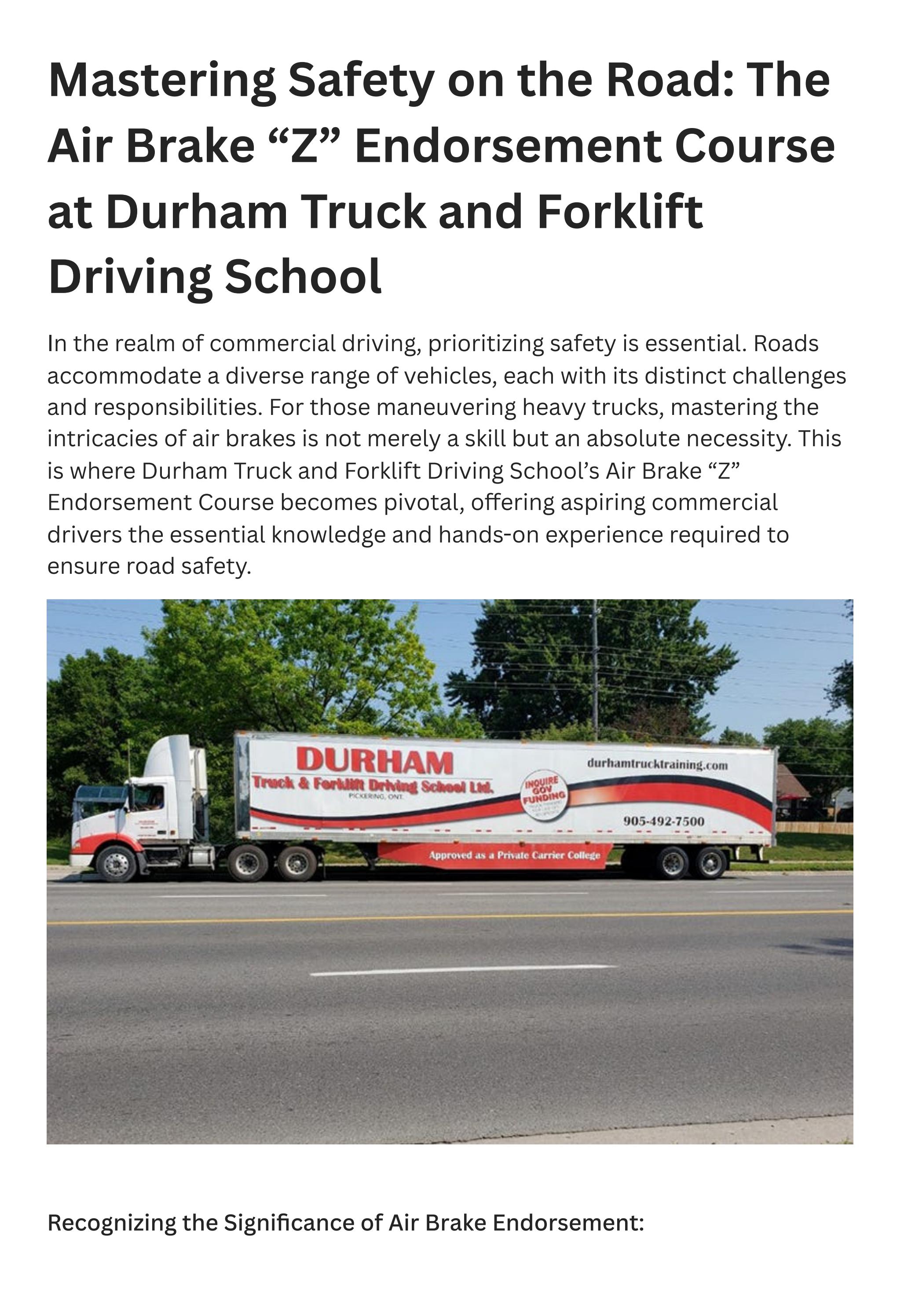 Mastering Safety on the Road The Air Brake “Z” Endorsement Course at