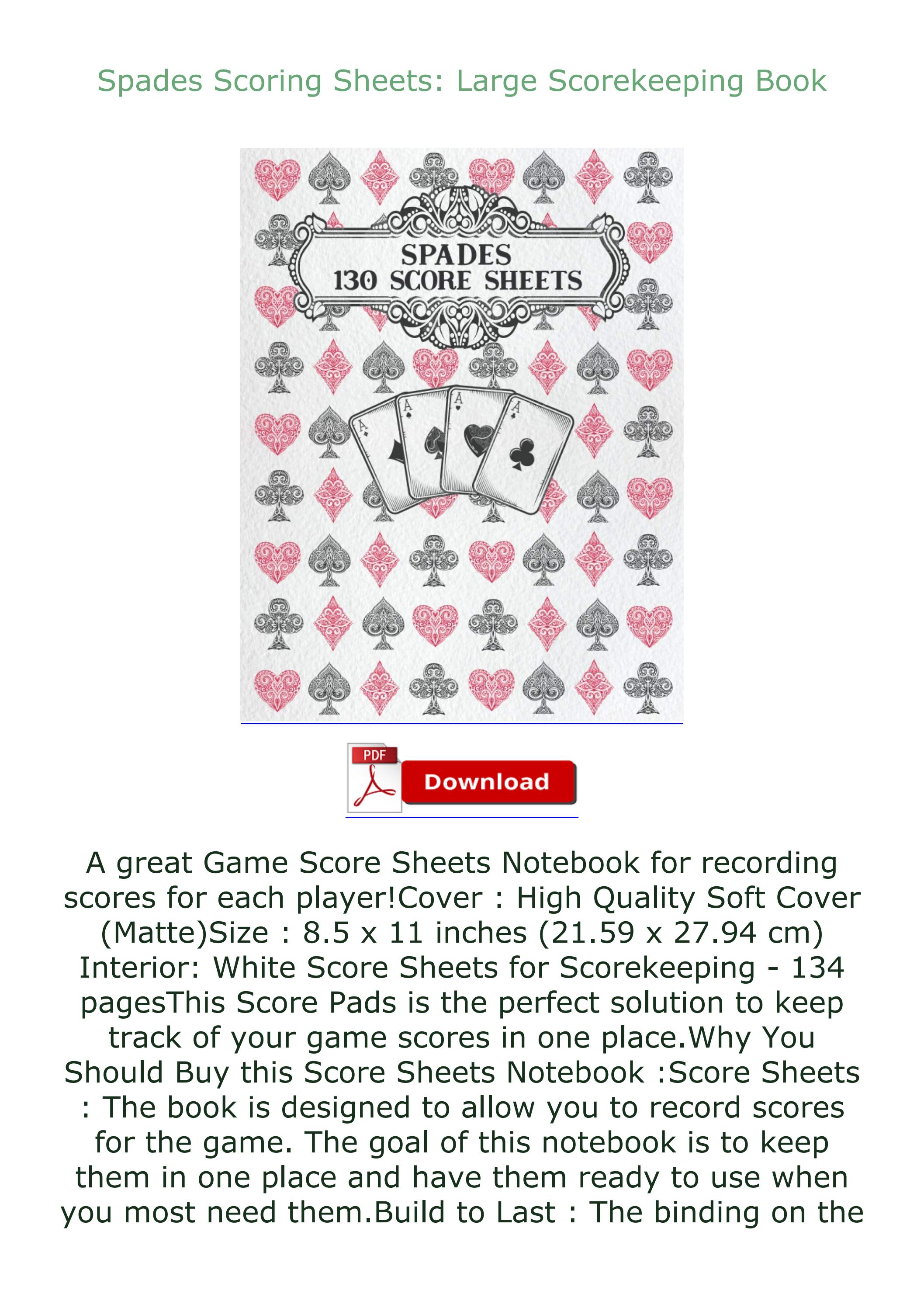 ⚡PDF/READ⚡ Spades Scoring Sheets Large Scorekeeping Book by