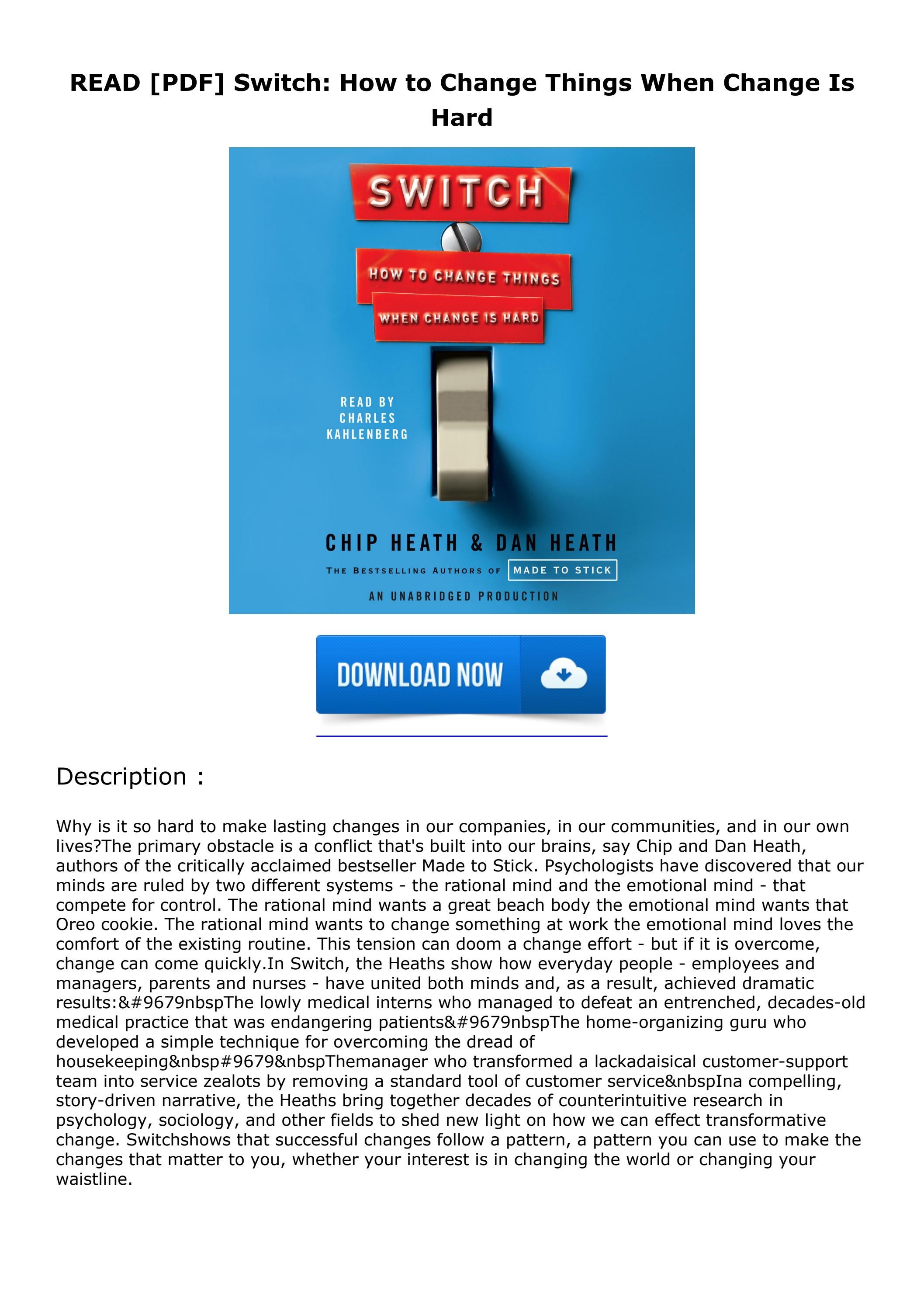 Read⭐ [PDF] Switch How to Change Things When Change Is Hard by