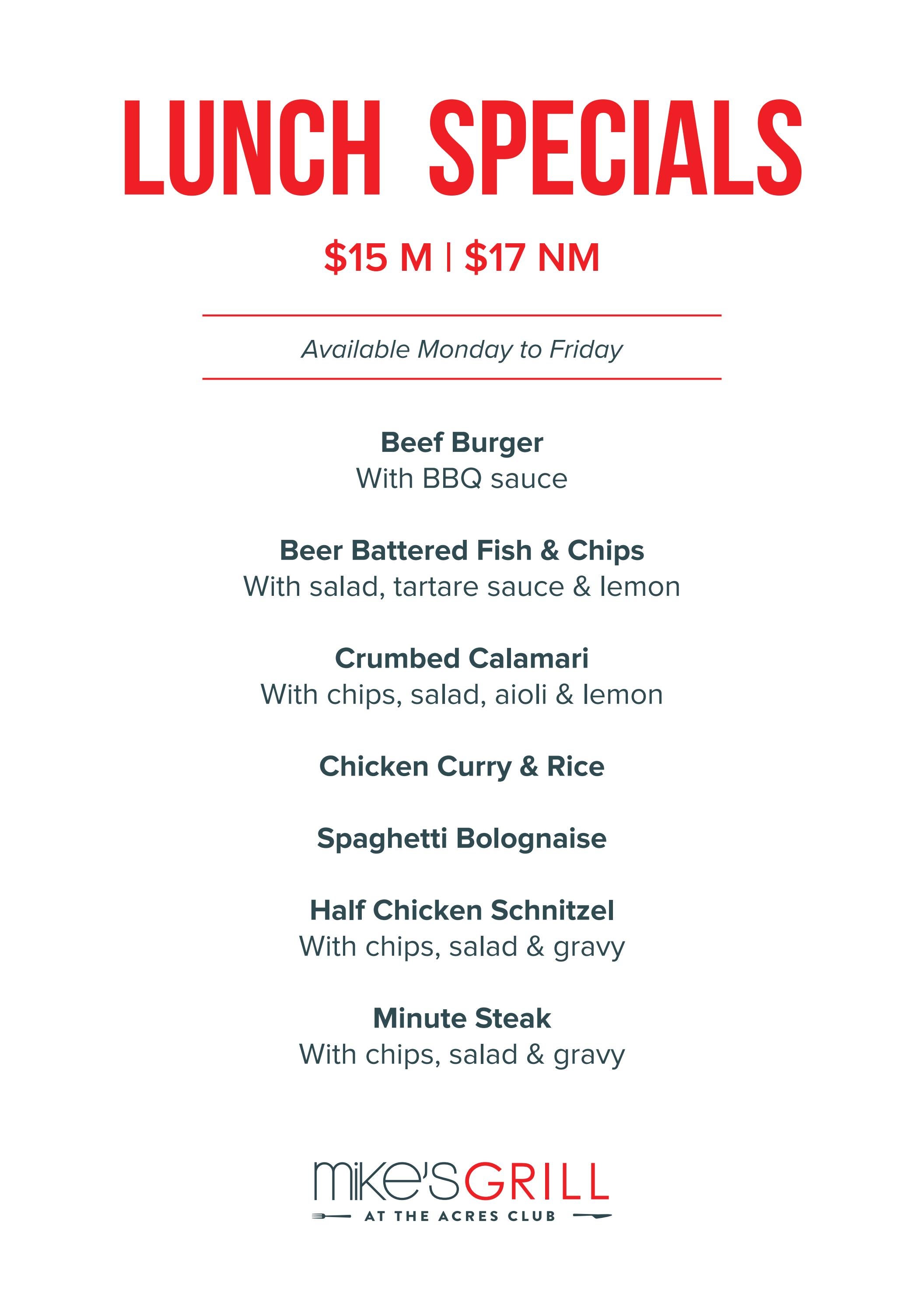 MIKES GRILL LUNCH SPECIALS by Bankstown Sports Club Issuu