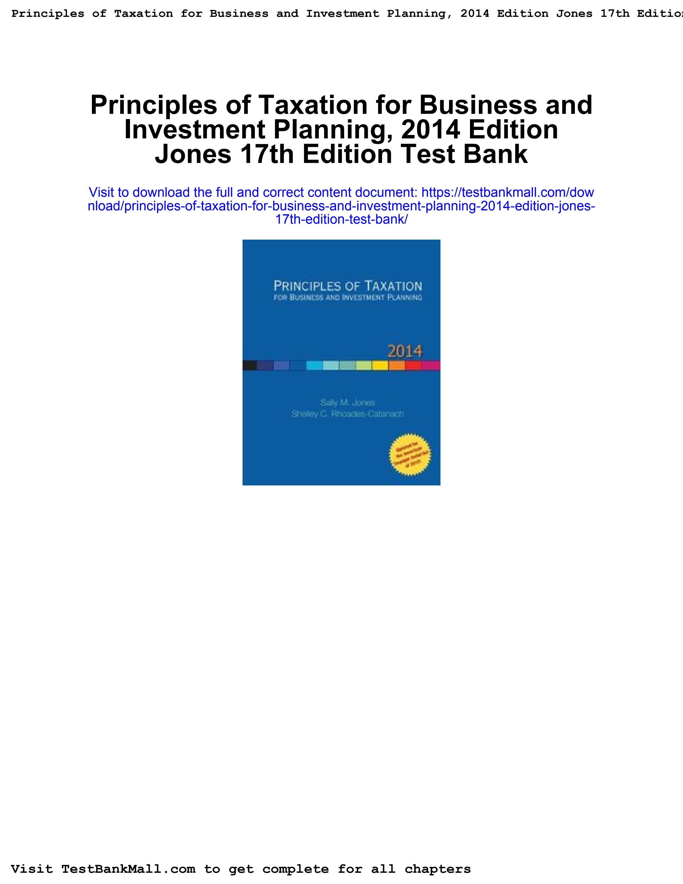 Principles of taxation for business and investment planning 2014