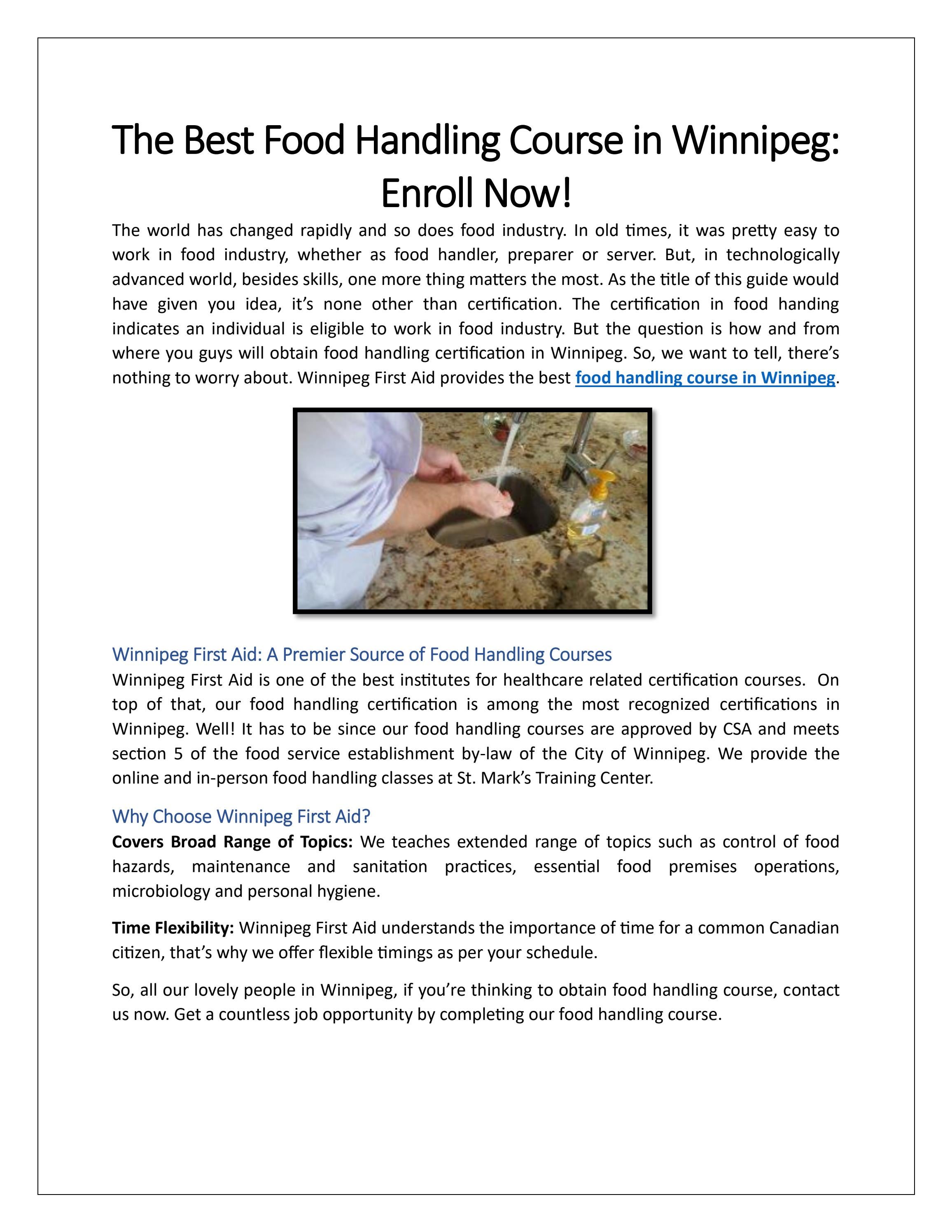 The Best Food Handling Course in Winnipeg Enroll Now! by First Aid Winnipeg Issuu