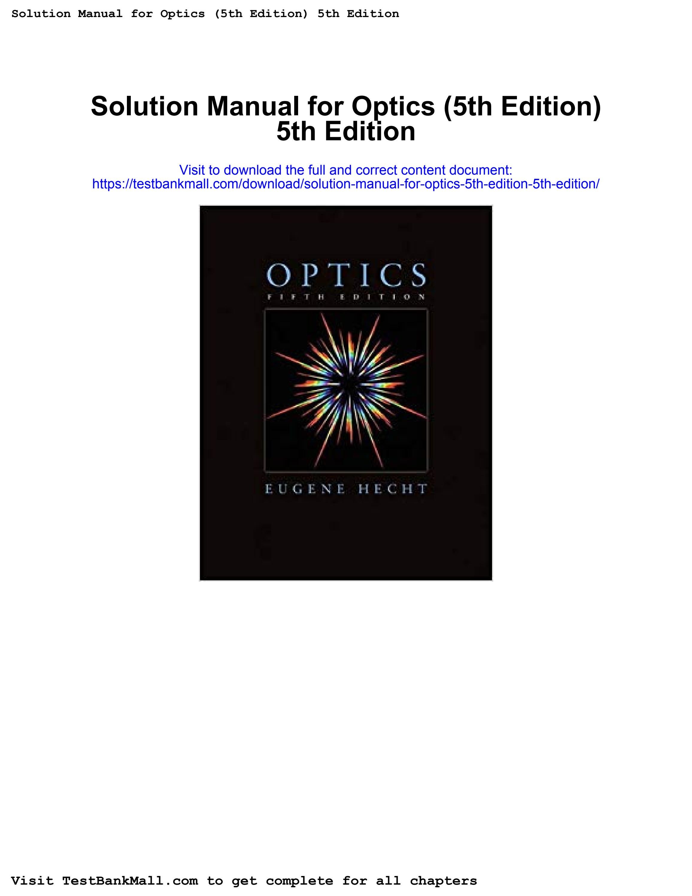 Solution manual for optics 5th edition 5th edition by wendell.adam415