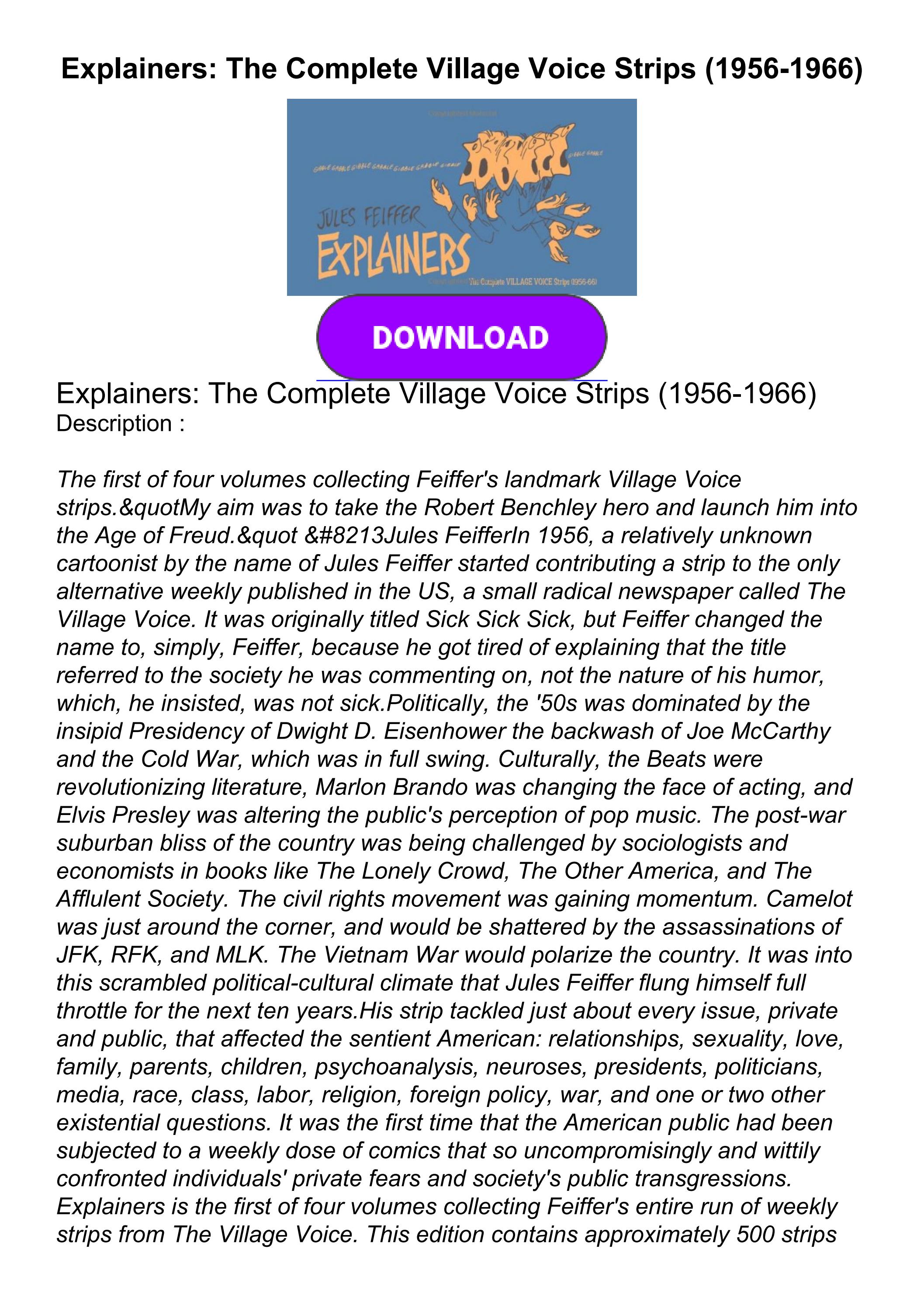 ⚡PDF⚡ Explainers The Complete Village Voice Strips (19561966) by hackmeyerpurtellawsmo Issuu