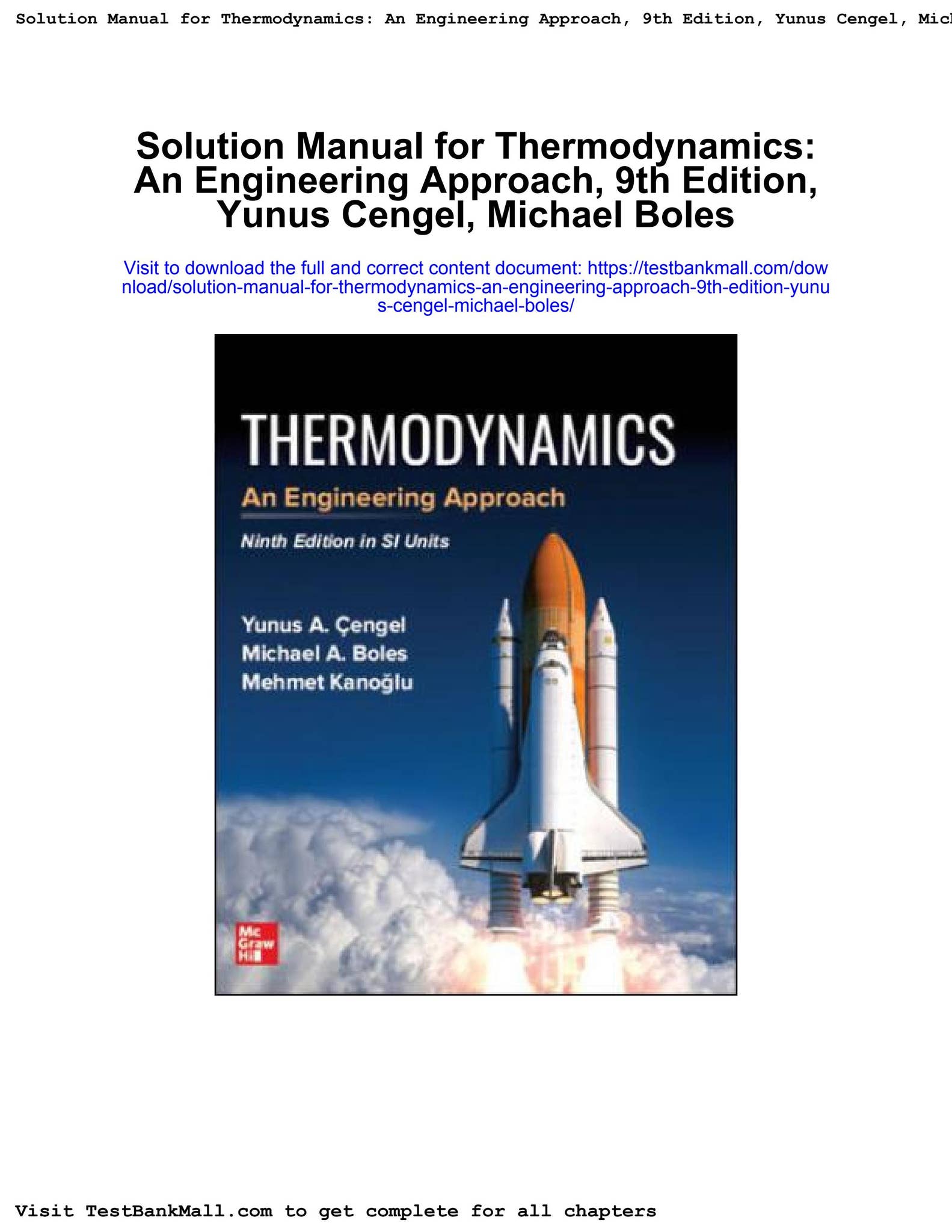 Solution manual for thermodynamics an engineering approach