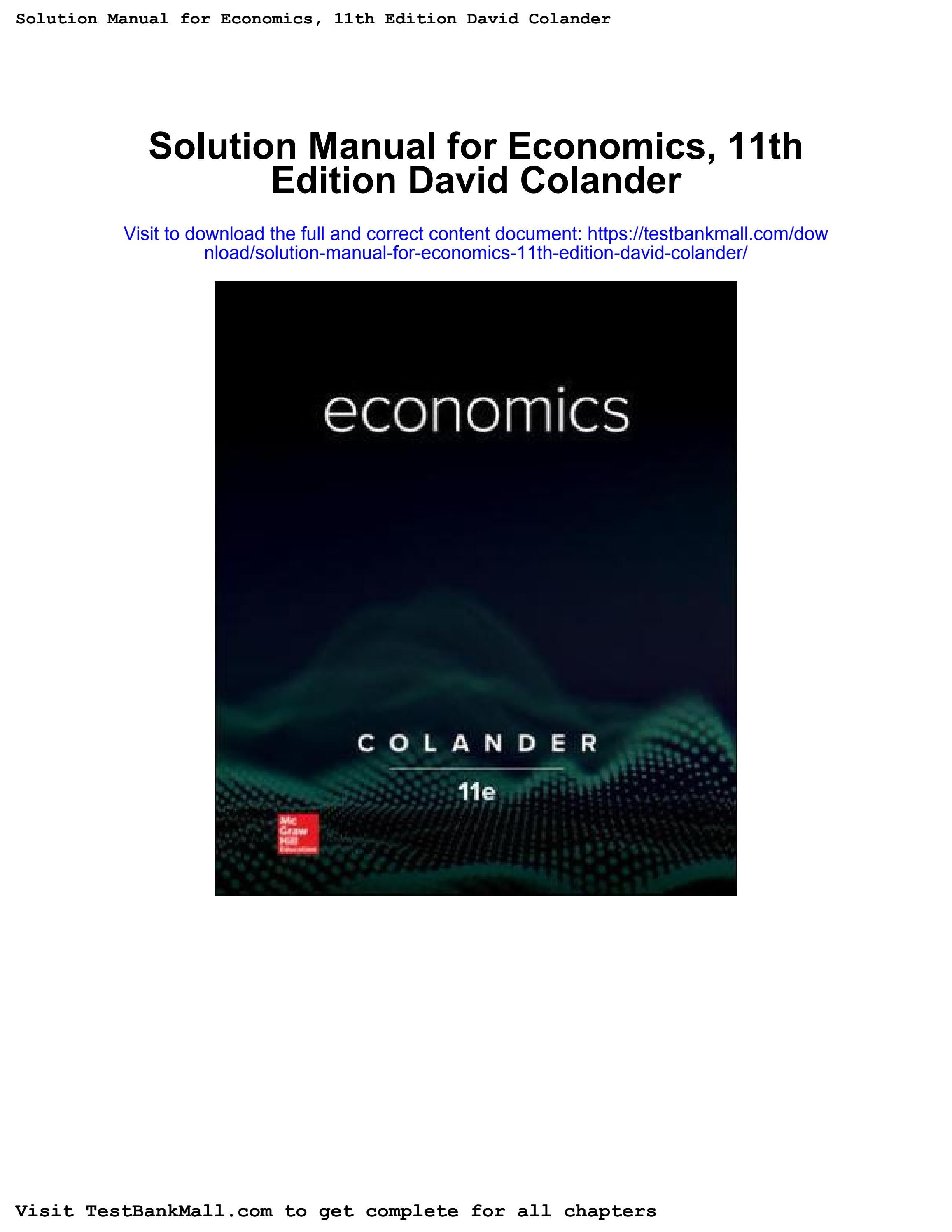 Solution manual for economics 11th edition david colander by
