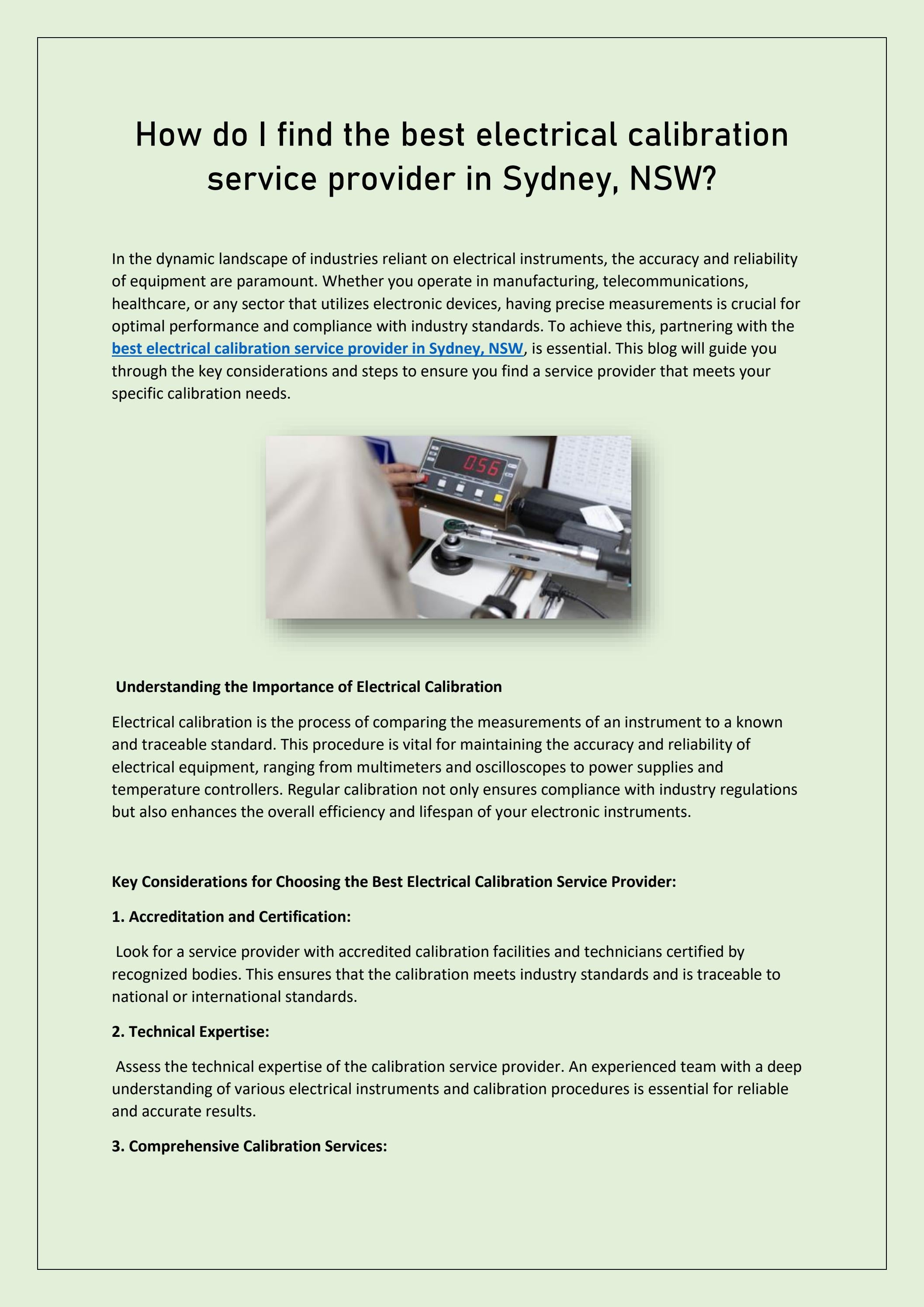 How do I find the best electrical calibration service provider in Sydney, NSW? by Smart