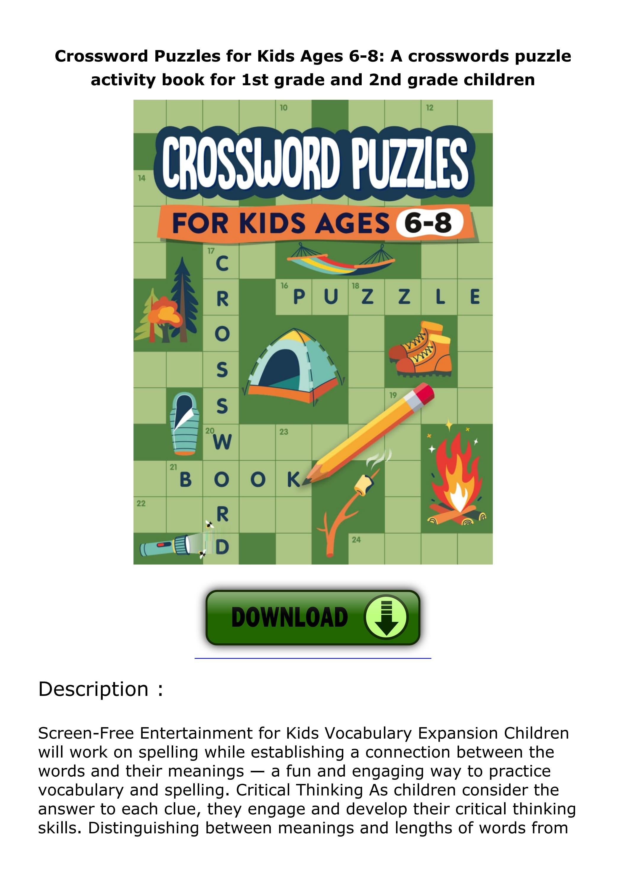 Download⚡️PDF ️ Crossword Puzzles for Kids Ages 68 A crosswords