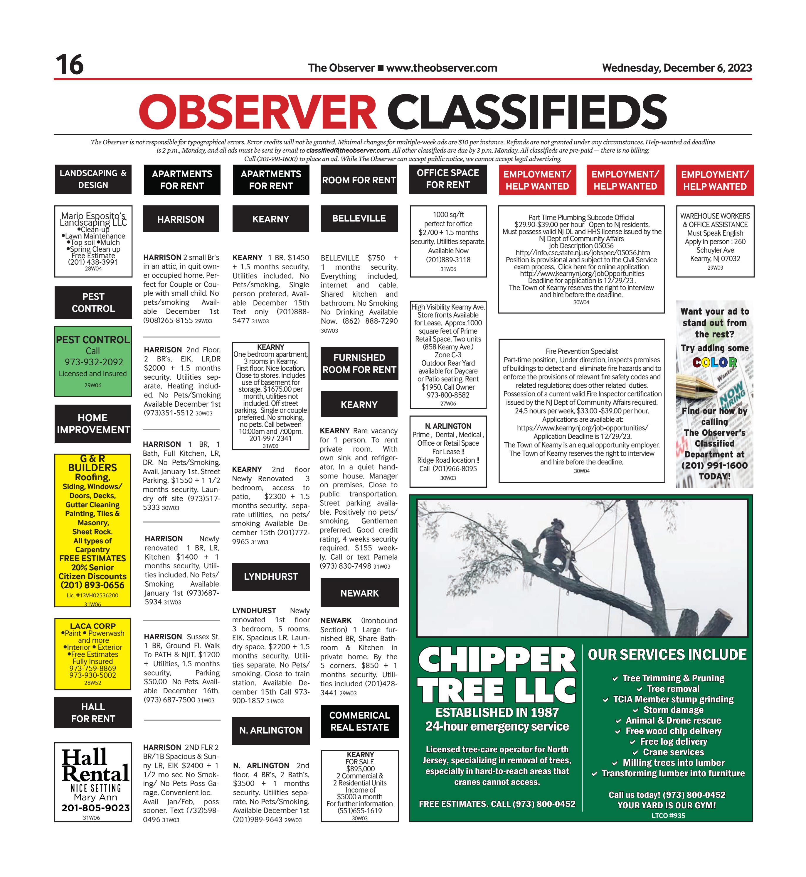 Classifieds for Dec. 6, 2023 by The Observer Newspaper Issuu