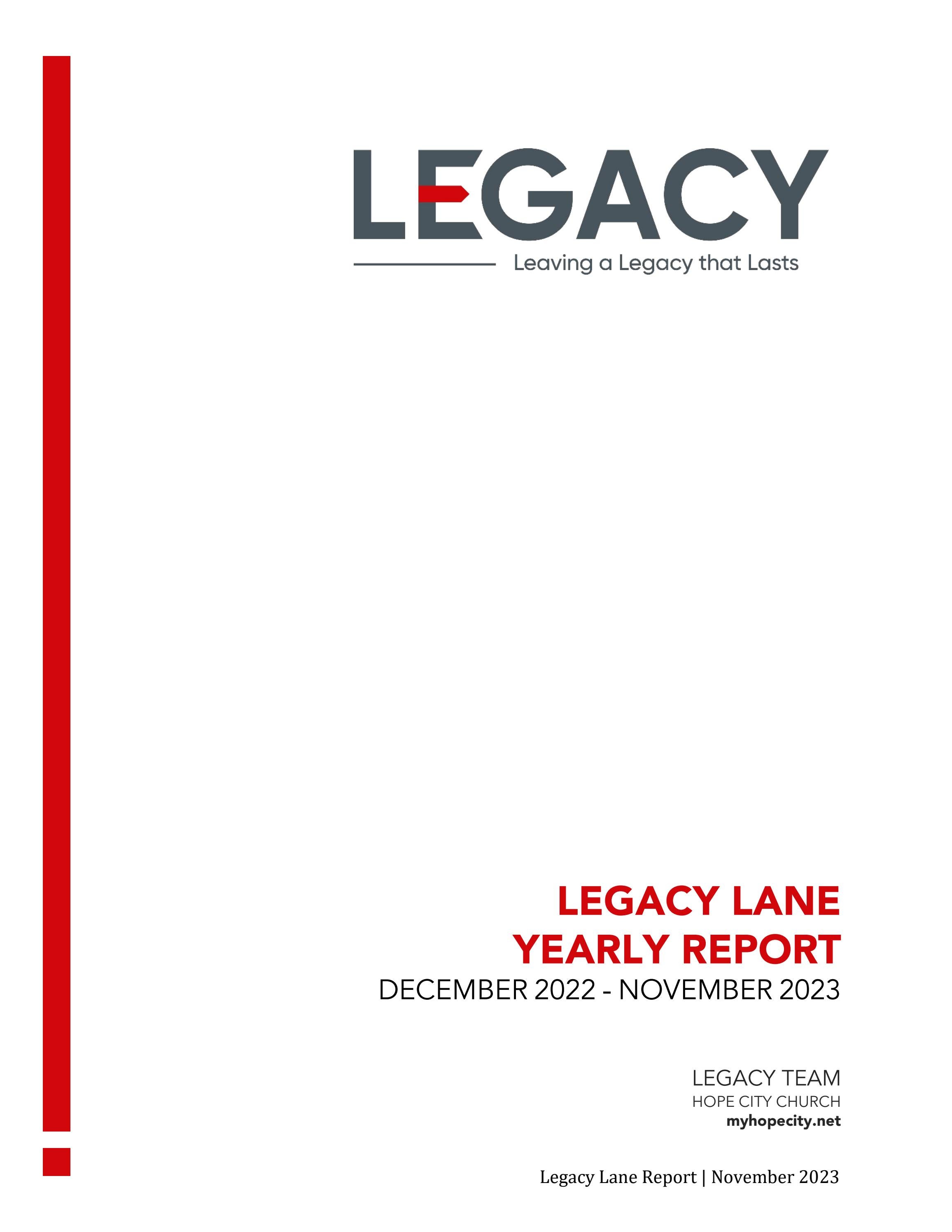 Legacy Lane Yearly Report 2023 by Hope City Church Issuu