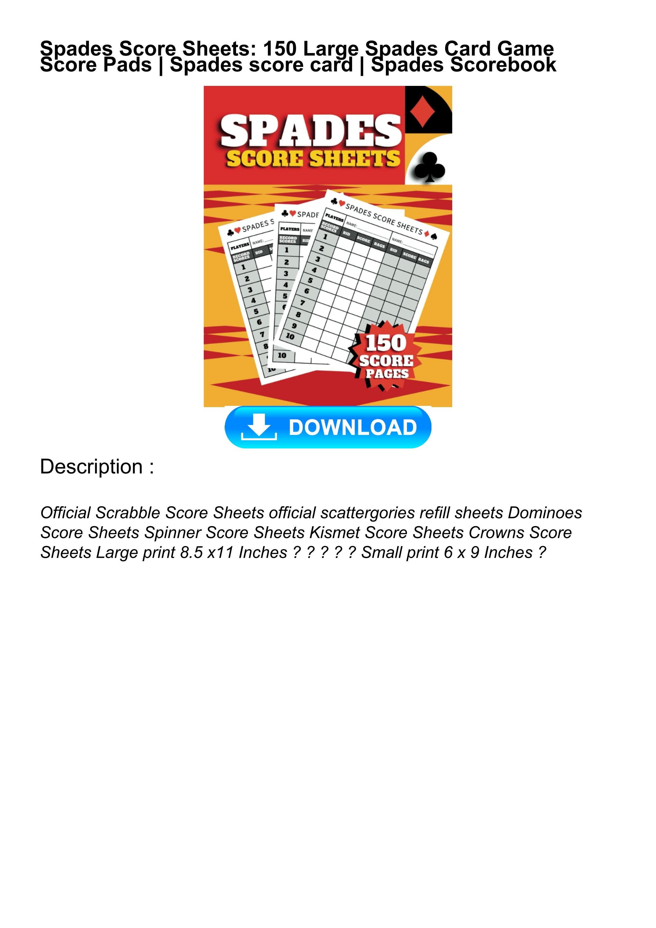 [Read] EBOOK⚡ Spades Score Sheets 150 Large Spades Card Game Score