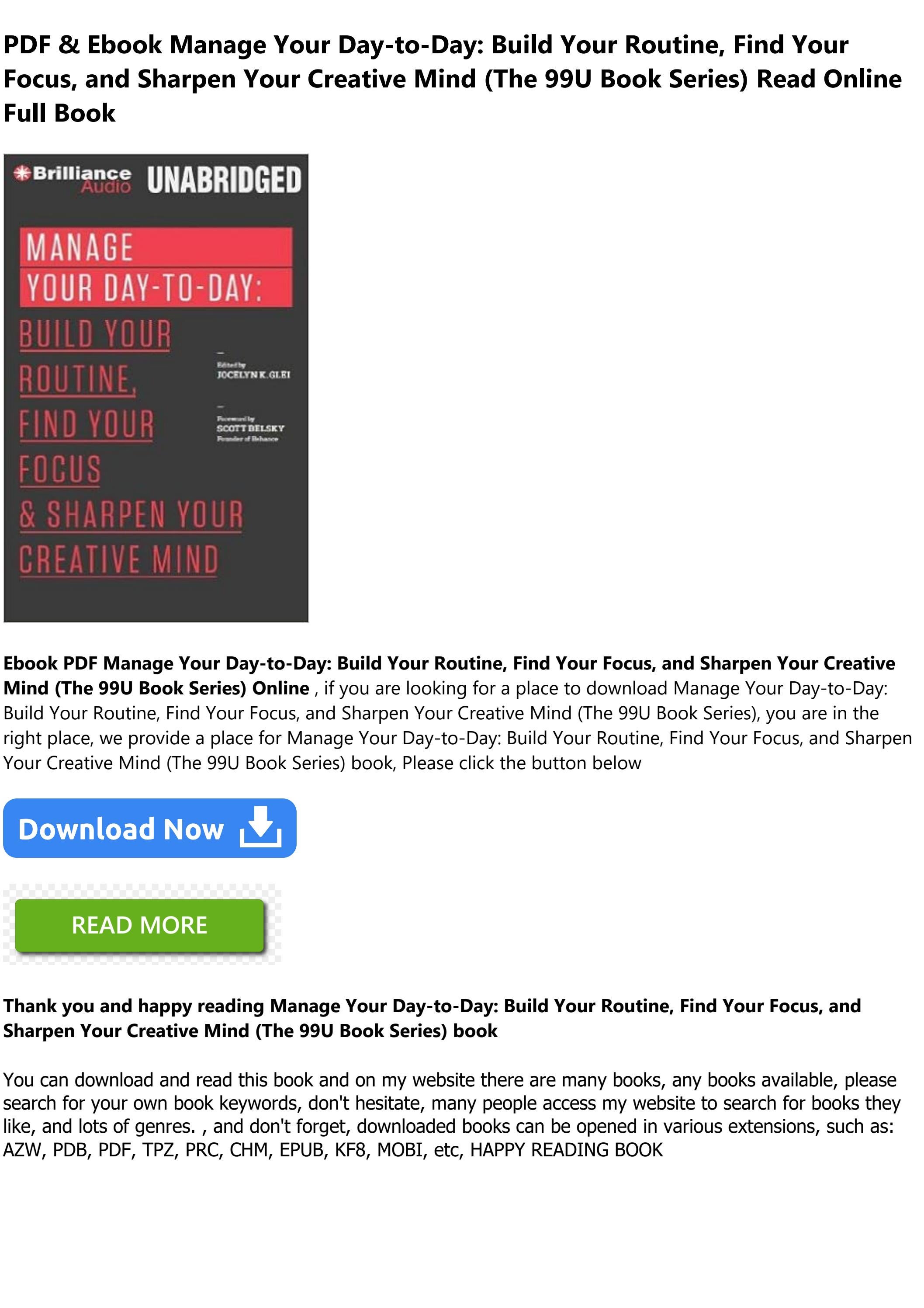 *PDF ^EPub Manage Your DaytoDay Build Your Routine, Find Your