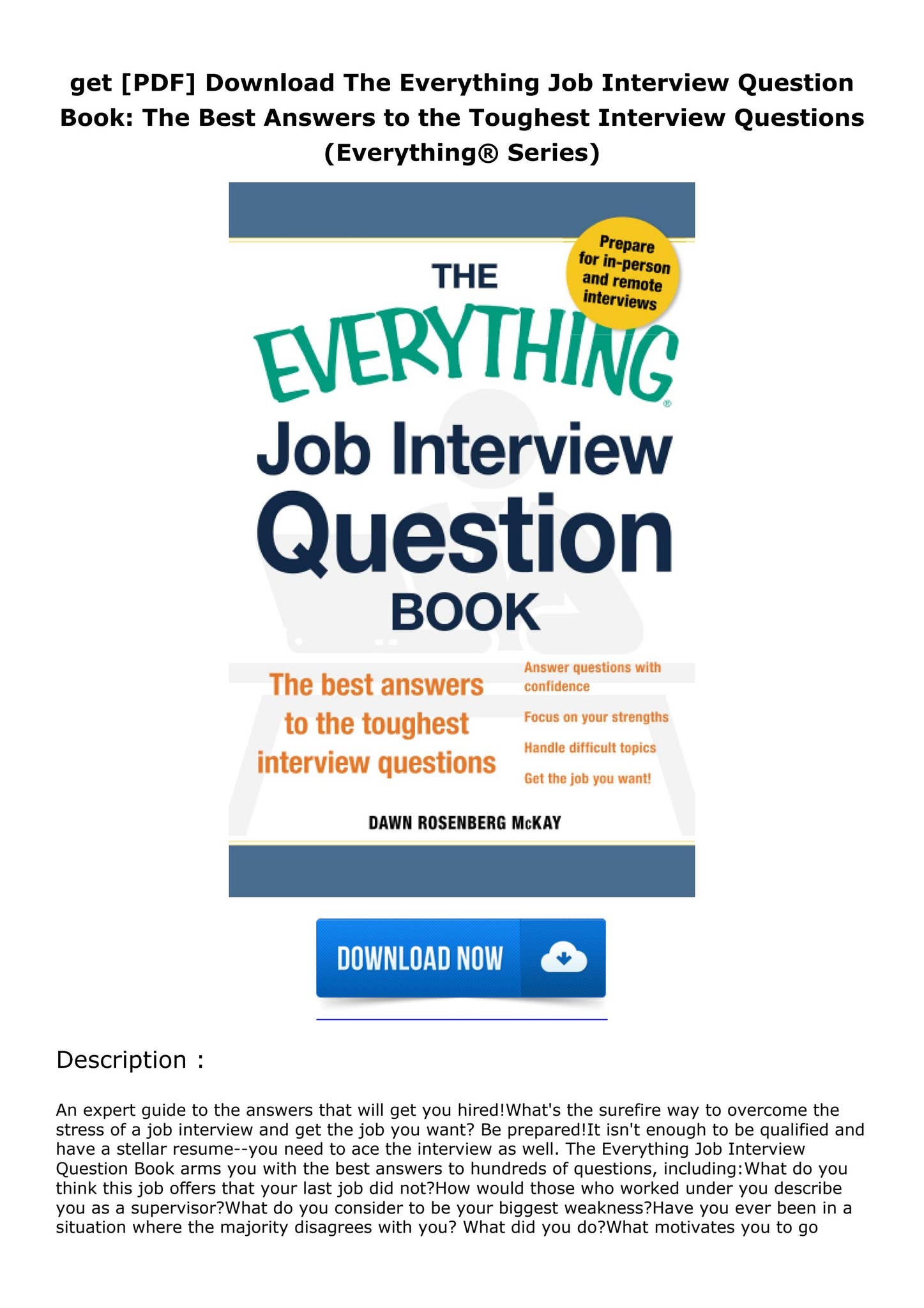 get [PDF] Download The Everything Job Interview Question Book: The Best ...