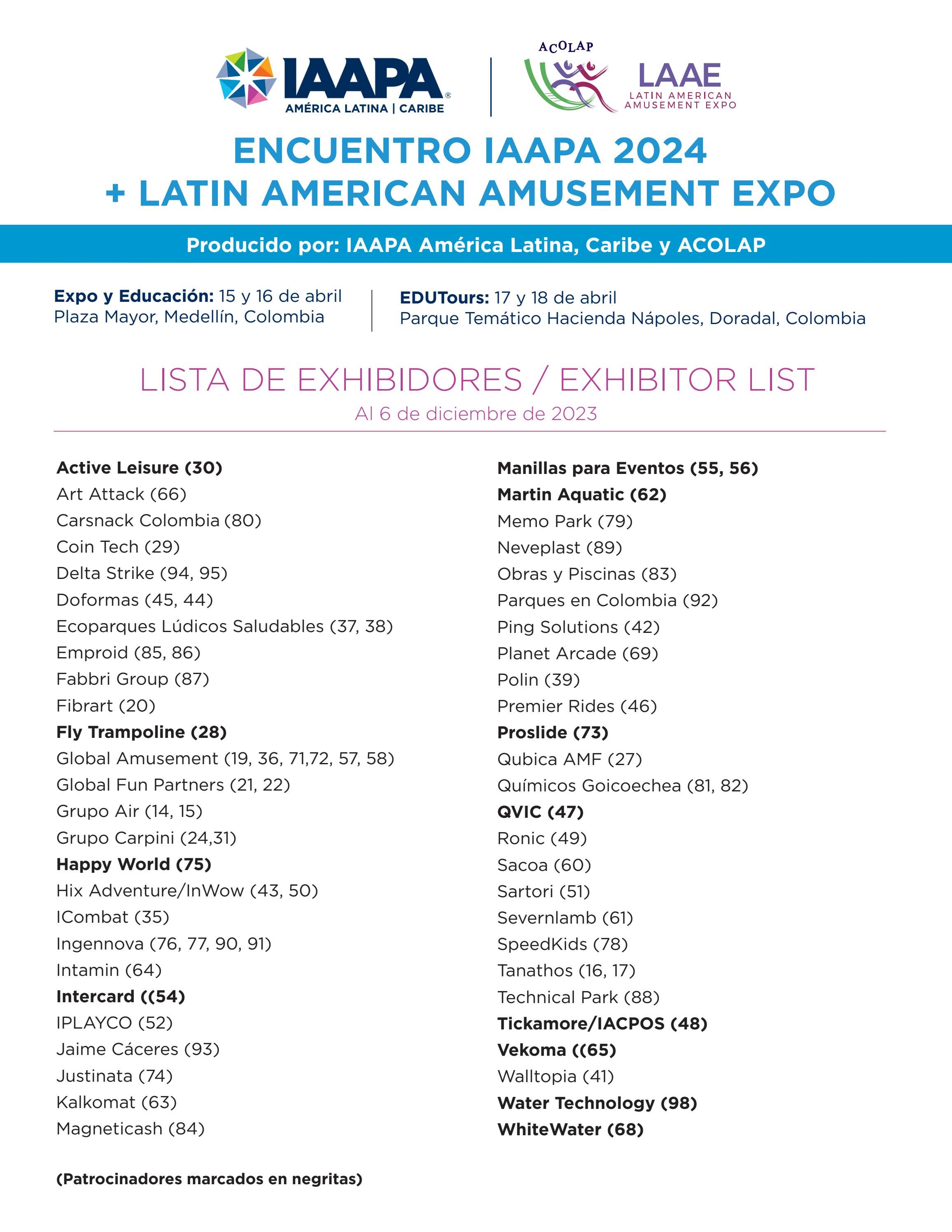 Lista de Exhibidores Encuentro IAAPA 2024 + LAAE by IAAPALAC Issuu