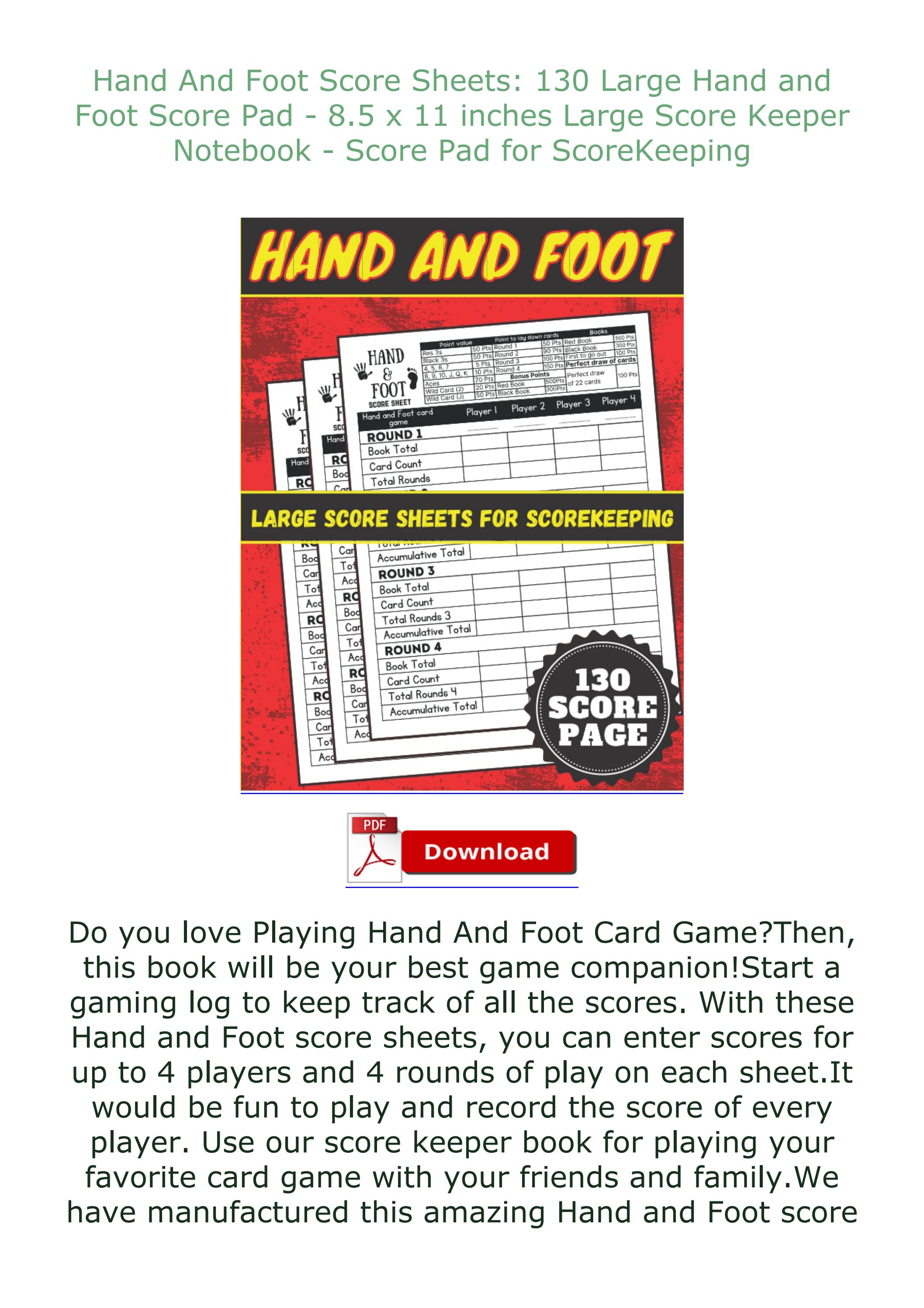 [ PDF READ ONLINE] Hand And Foot Score Sheets: 130 Large Hand and Foot ...