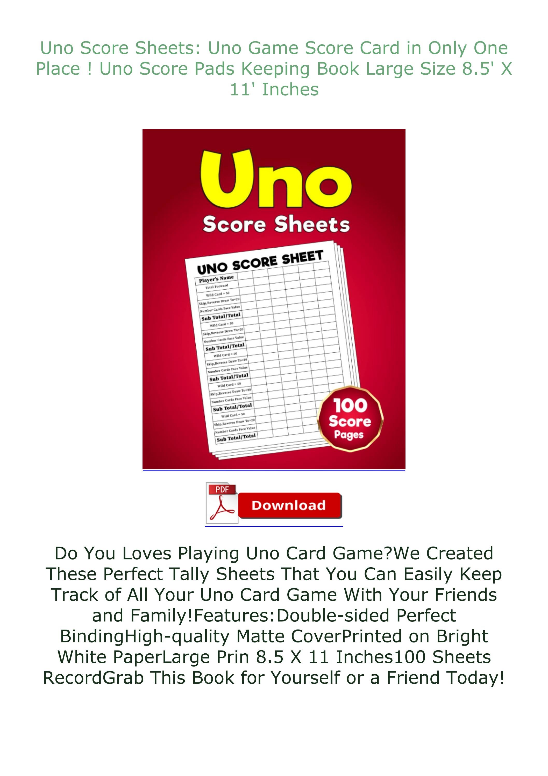 [ PDF READ ONLINE] Uno Score Sheets: Uno Game Score Card in Only One ...