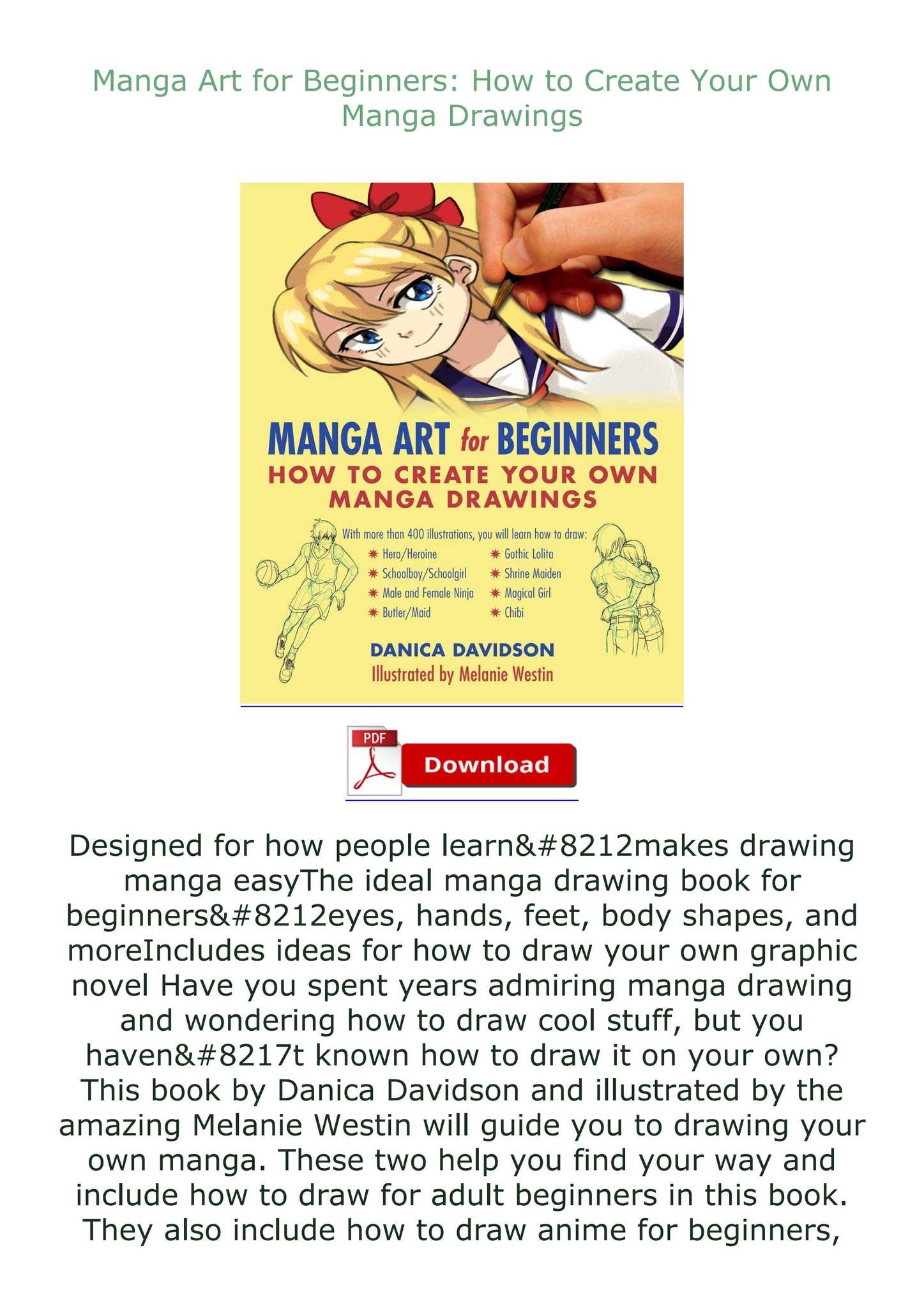 PDF READ ONLINE Manga Art for Beginners How to Create Your Own