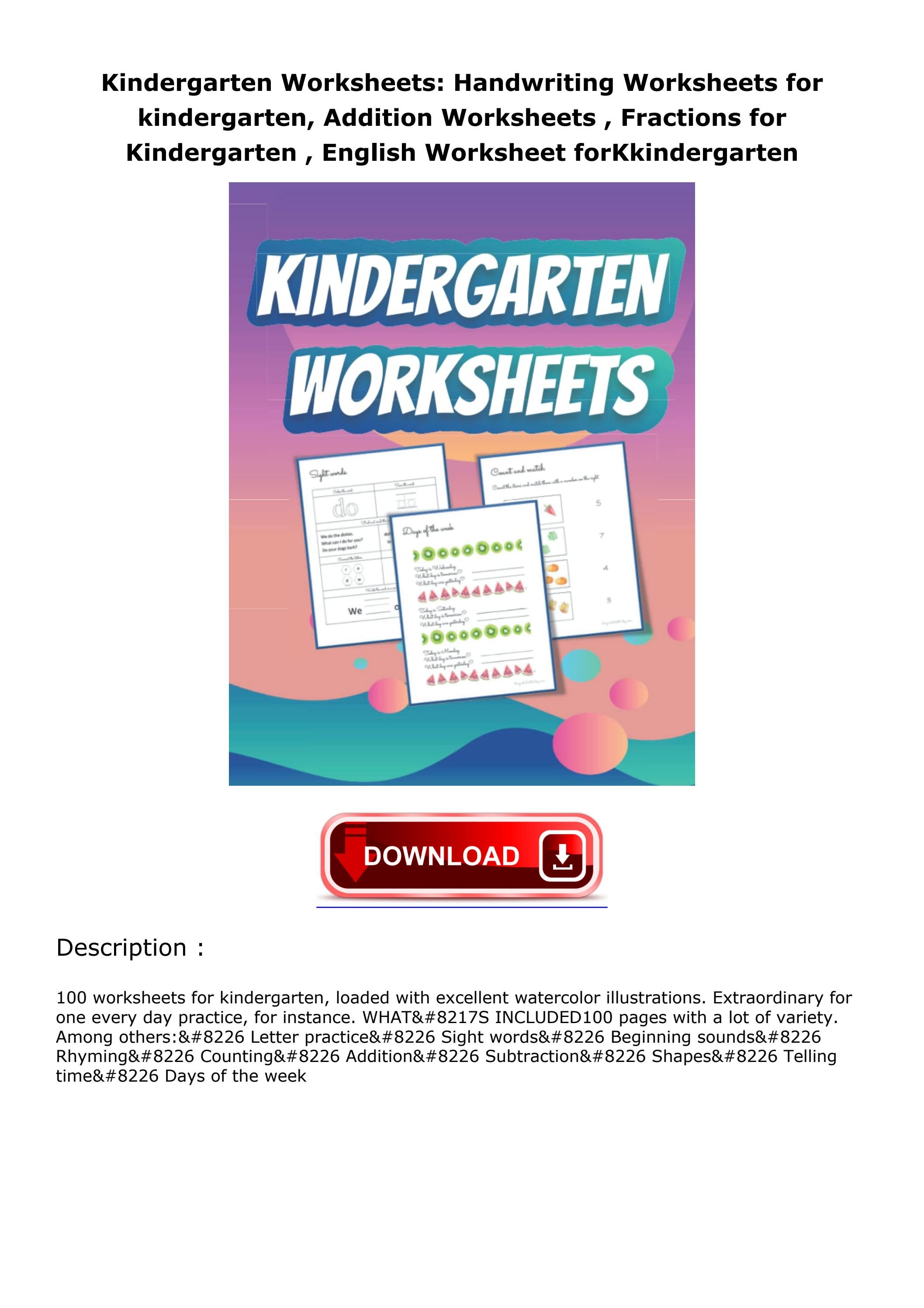[ READ DOWNLOAD ] Kindergarten Worksheets: Handwriting Worksheets for ...