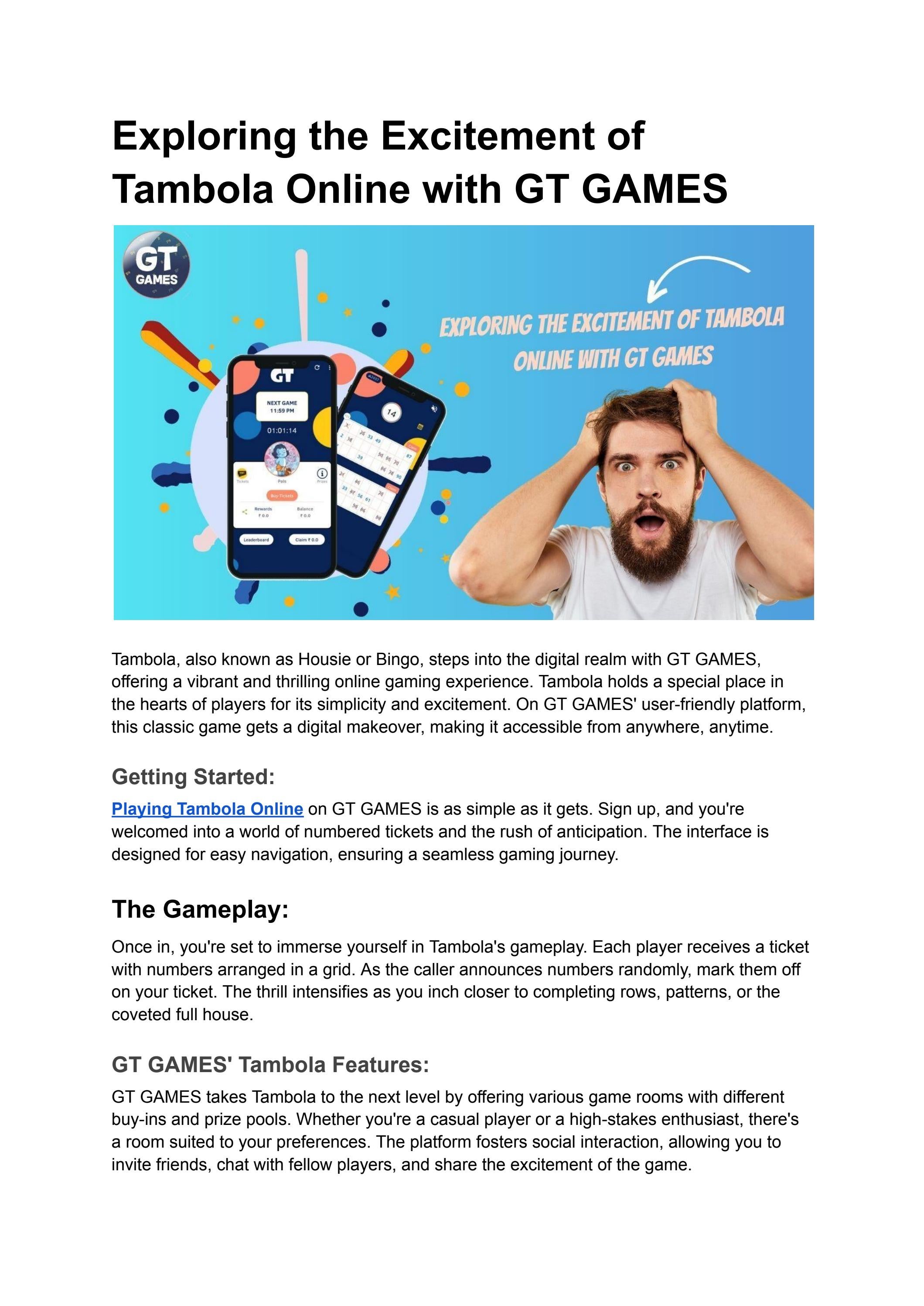 Exploring the Excitement of Tambola Online with GT GAMES by GT GAMES