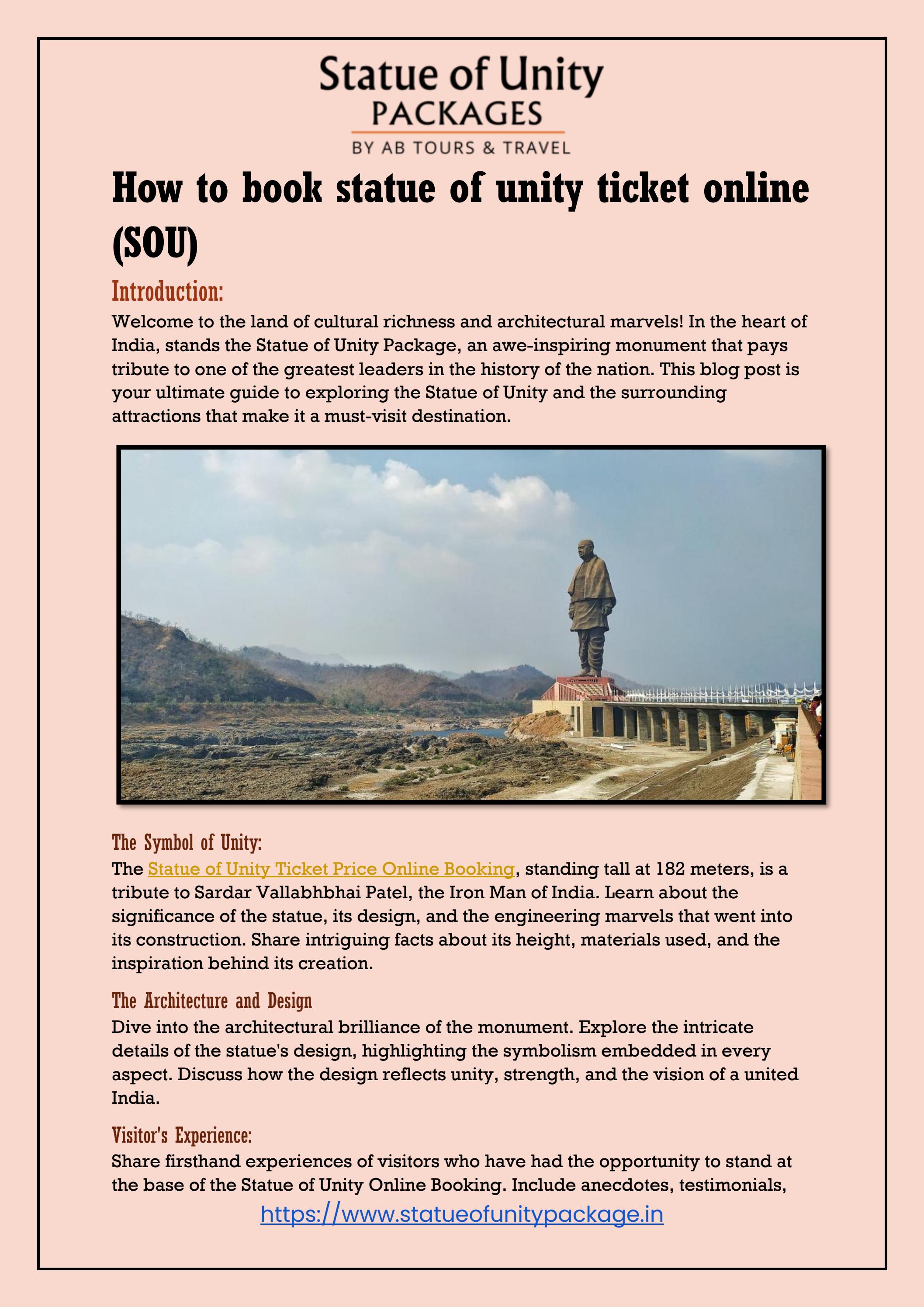 How to book statue of unity ticket online sou by statue of unity