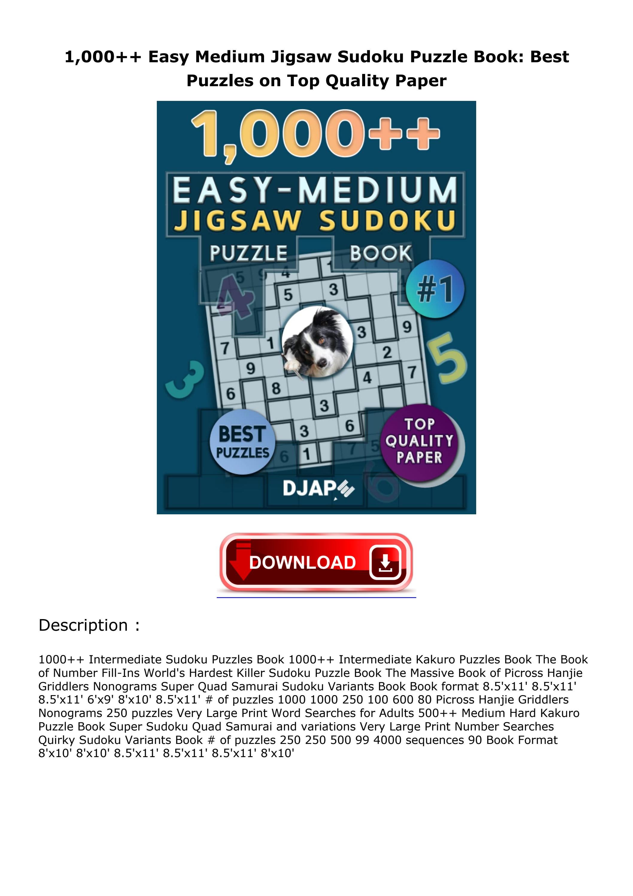 READ/DOWNLOAD 1,000++ Easy Medium Jigsaw Sudoku Puzzle Book Best Puzz