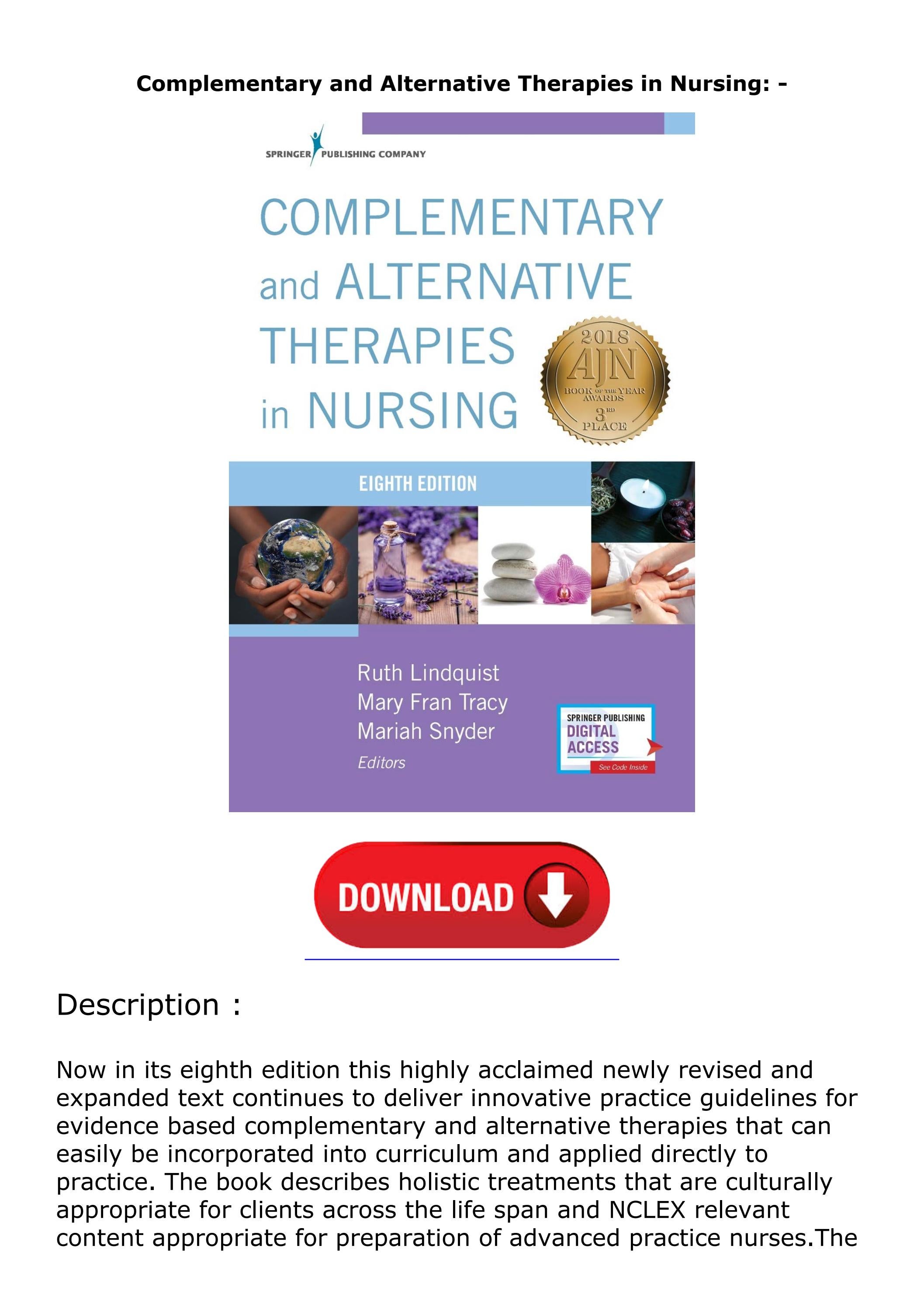 Download⚡PDF Complementary and Alternative Therapies in Nursing by